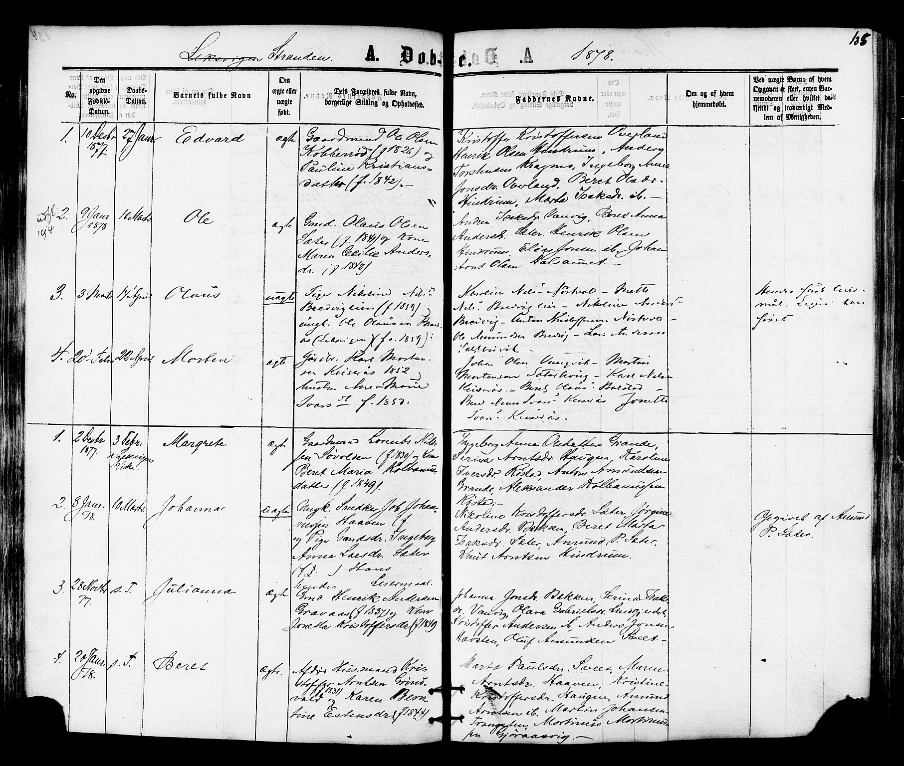 Ministerialprotokoller, klokkerbøker og fødselsregistre - Nord-Trøndelag, SAT/A-1458/701/L0009: Parish register (official) no. 701A09 /2, 1864-1882, p. 135