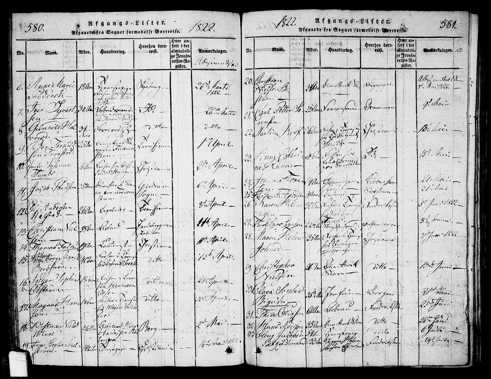 Halden prestekontor Kirkebøker, AV/SAO-A-10909/G/Ga/L0001: Parish register (copy) no. 1, 1815-1833, p. 580-581