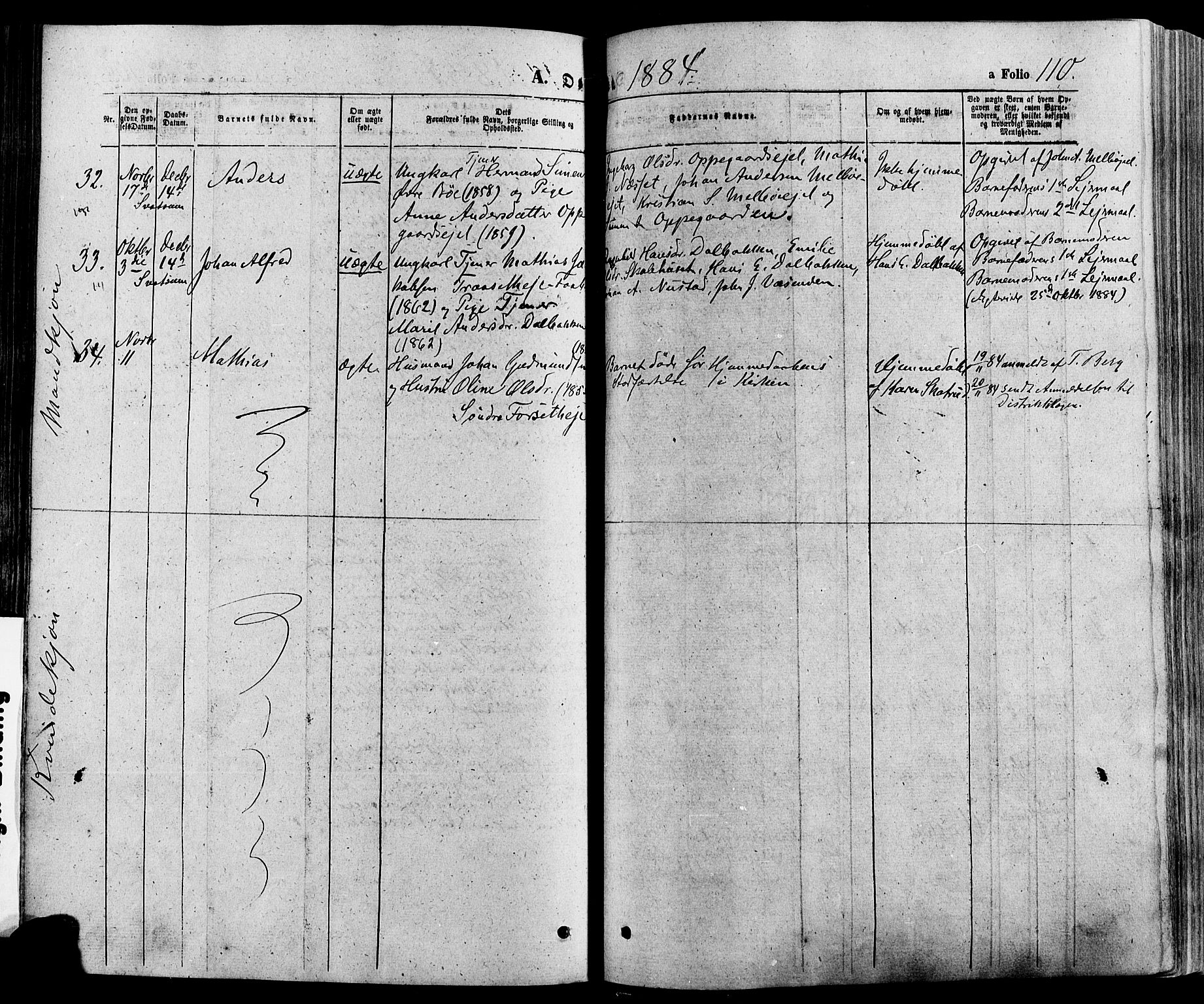 Gausdal prestekontor, SAH/PREST-090/H/Ha/Haa/L0010: Parish register (official) no. 10, 1867-1886, p. 110