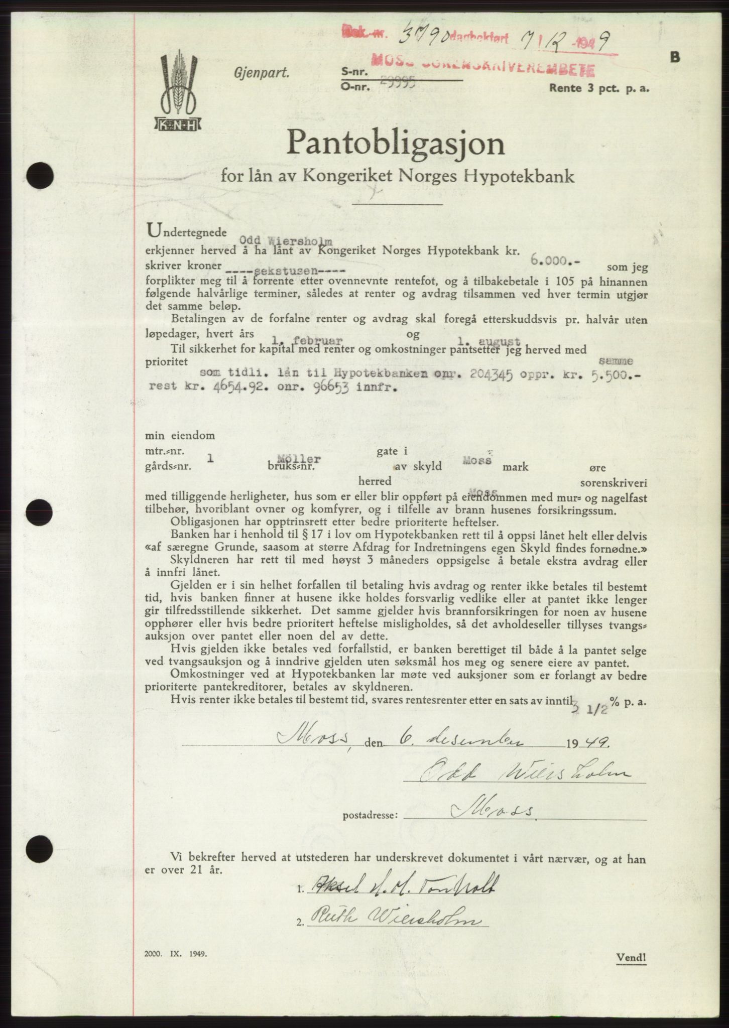 Moss sorenskriveri, SAO/A-10168: Mortgage book no. B23, 1949-1950, Diary no: : 3790/1949