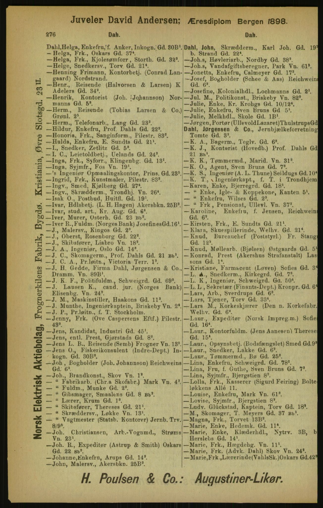 Kristiania/Oslo adressebok, PUBL/-, 1900, p. 276