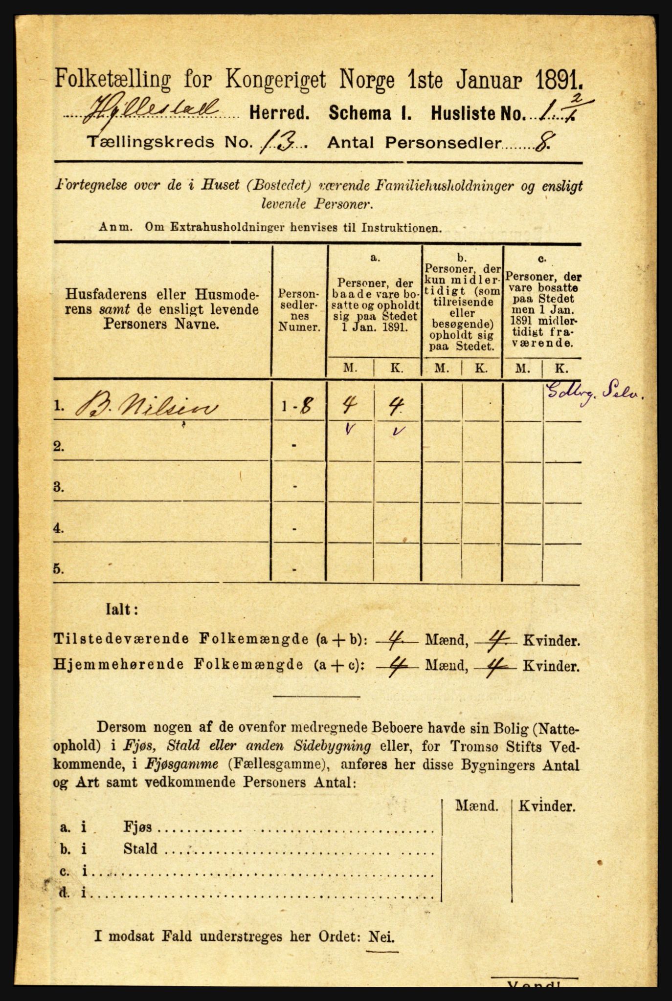 RA, 1891 census for 1413 Hyllestad, 1891, p. 2377