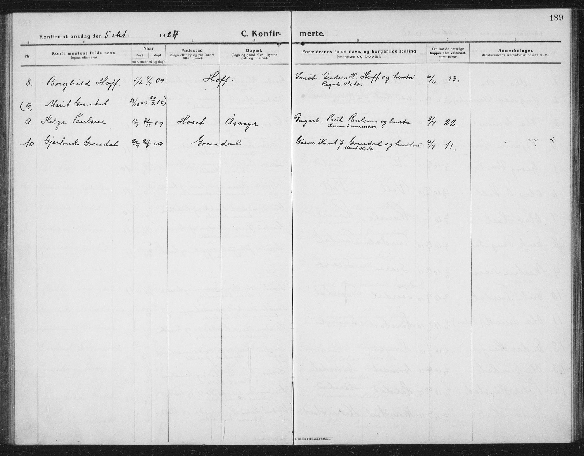 Ministerialprotokoller, klokkerbøker og fødselsregistre - Sør-Trøndelag, SAT/A-1456/674/L0877: Parish register (copy) no. 674C04, 1913-1940, p. 189