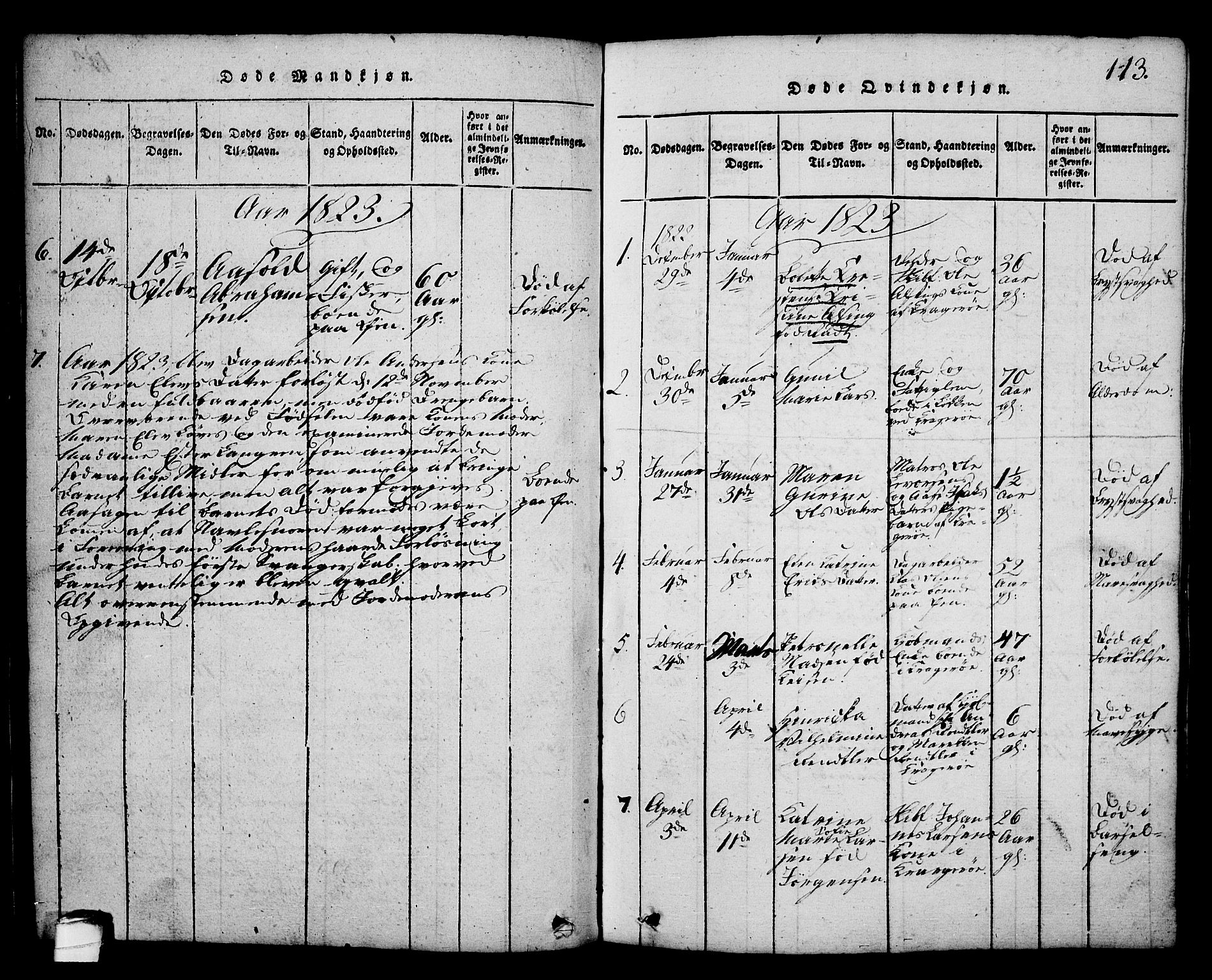 Kragerø kirkebøker, SAKO/A-278/G/Ga/L0002: Parish register (copy) no. 2, 1814-1831, p. 113