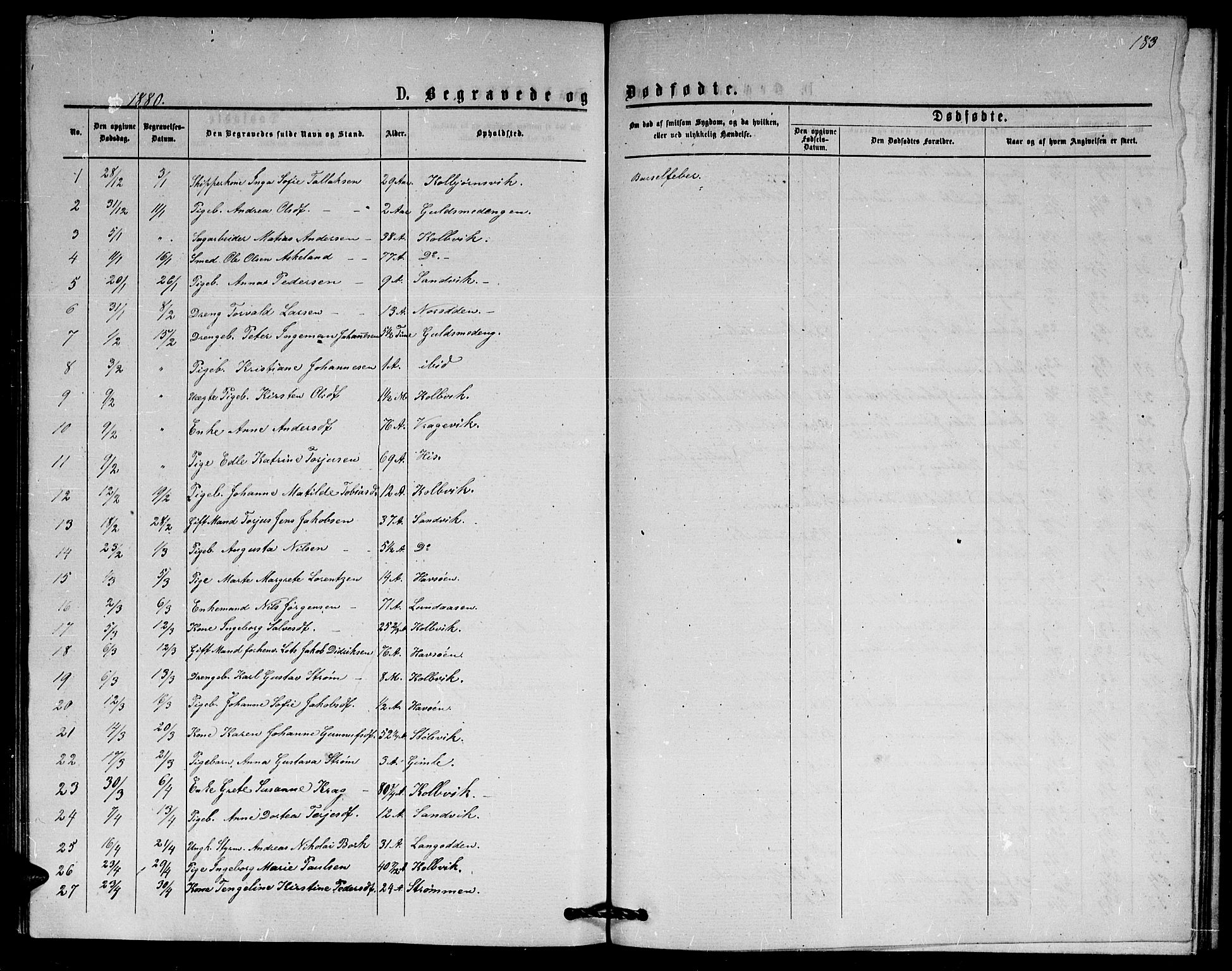 Hisøy sokneprestkontor, SAK/1111-0020/F/Fb/L0002: Parish register (copy) no. B 2, 1873-1885, p. 183