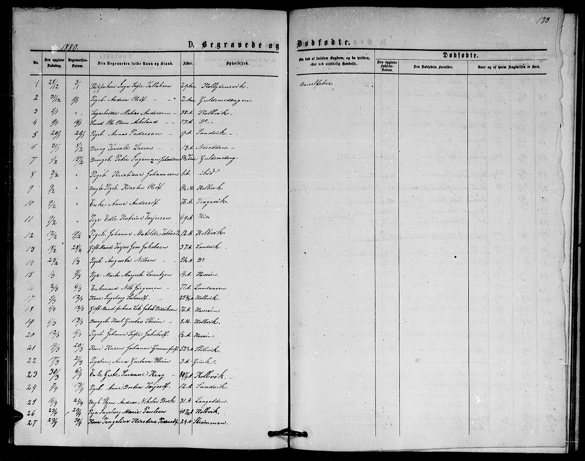 Hisøy sokneprestkontor, AV/SAK-1111-0020/F/Fb/L0002: Parish register (copy) no. B 2, 1873-1885, p. 183