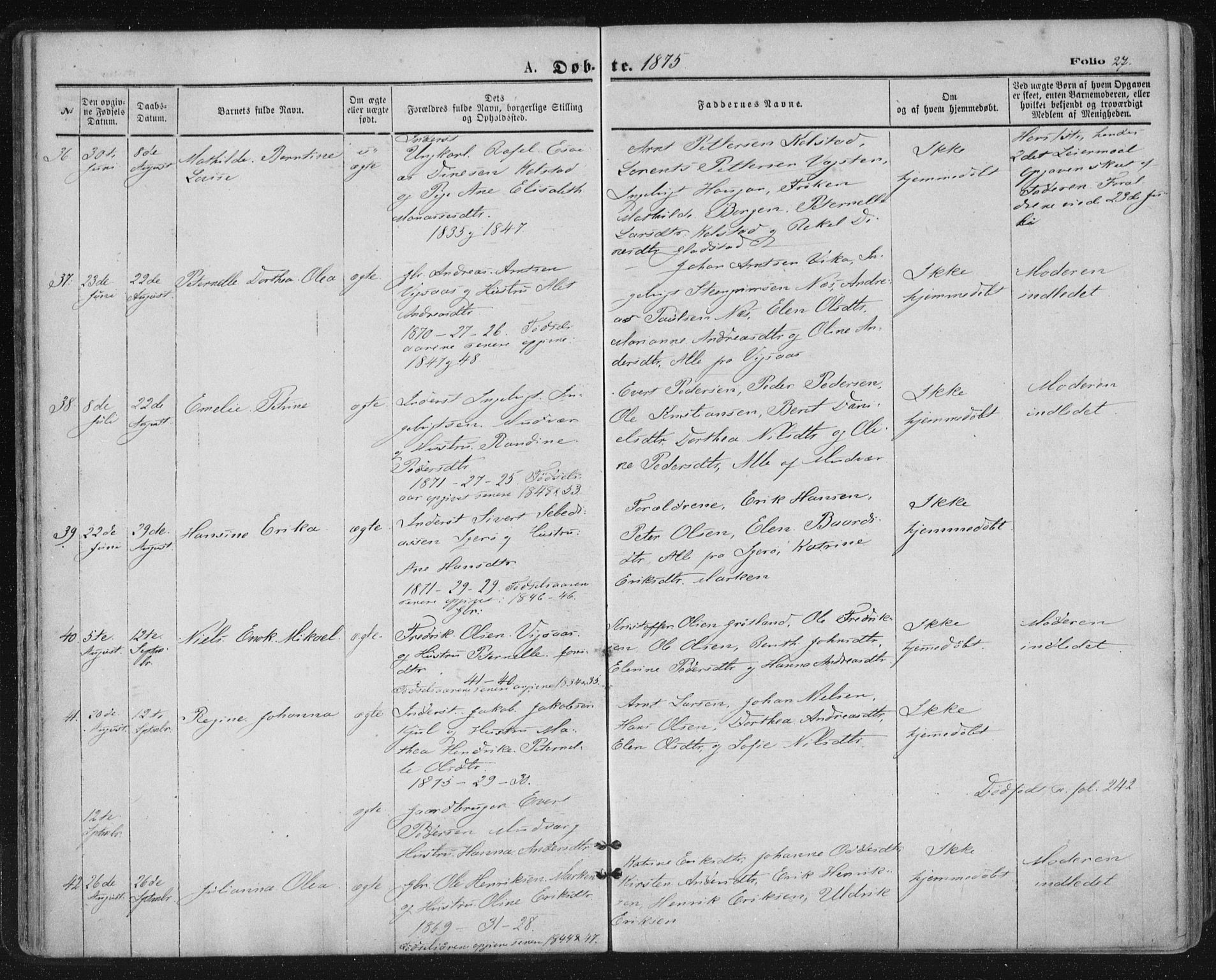 Ministerialprotokoller, klokkerbøker og fødselsregistre - Nordland, SAT/A-1459/816/L0241: Parish register (official) no. 816A07, 1870-1885, p. 27