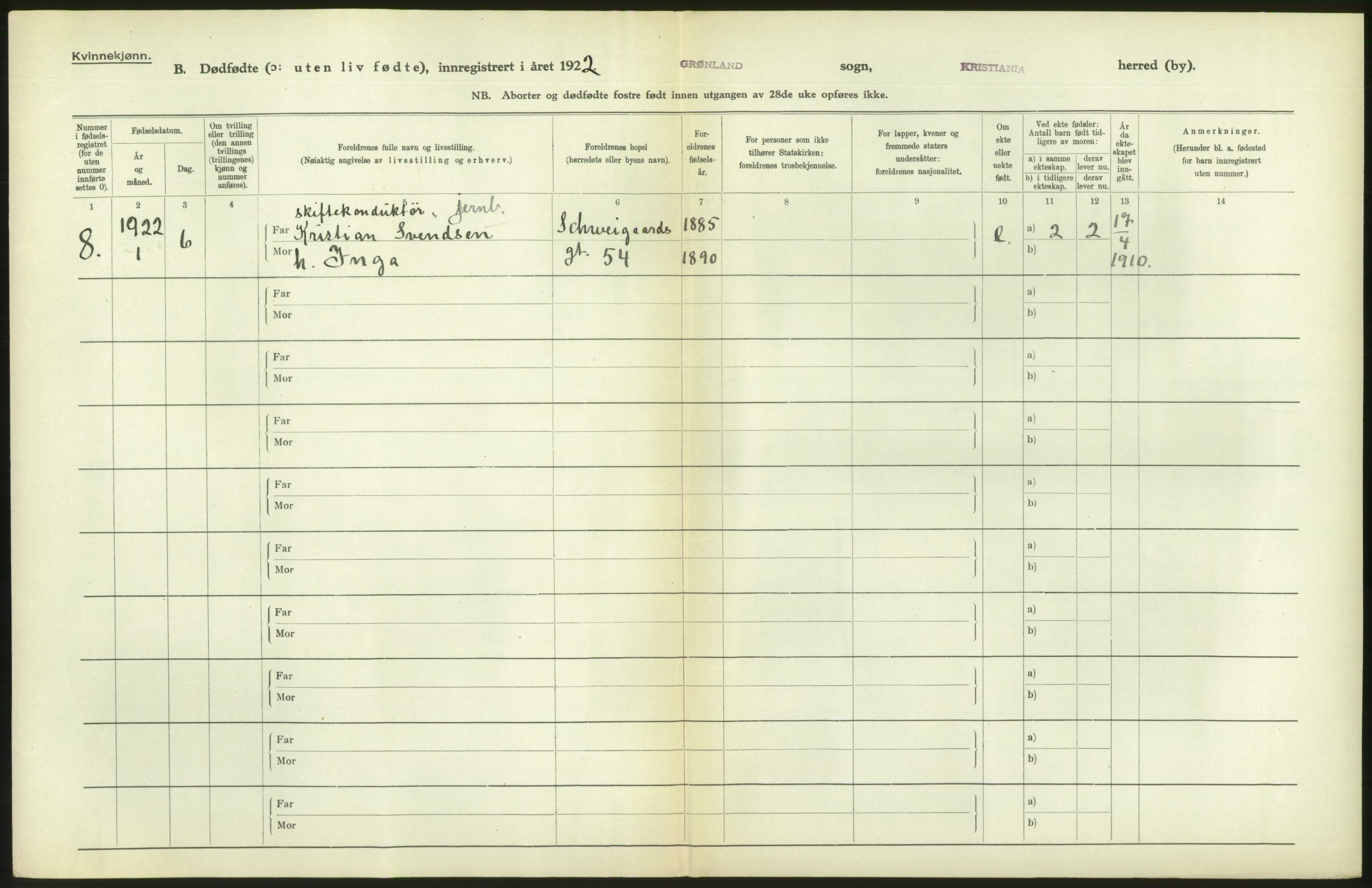 Statistisk sentralbyrå, Sosiodemografiske emner, Befolkning, AV/RA-S-2228/D/Df/Dfc/Dfcb/L0010: Kristiania: Døde, dødfødte, 1922, p. 54