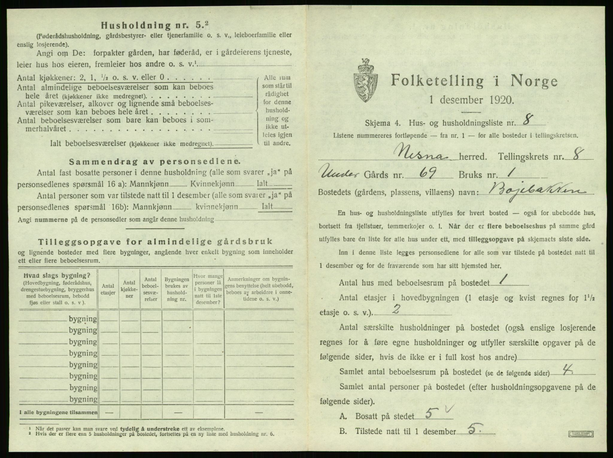 SAT, 1920 census for Nesna, 1920, p. 945