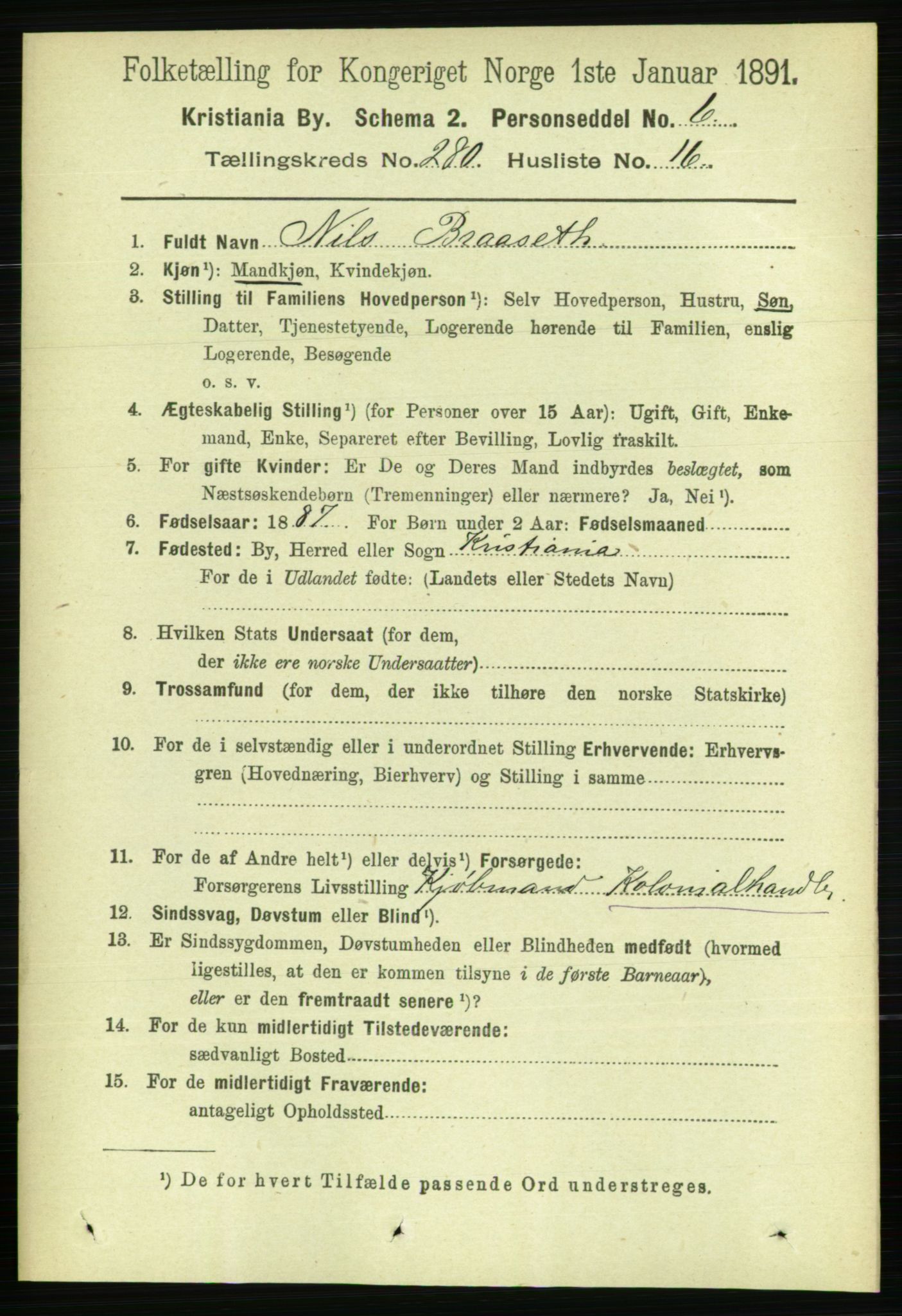RA, 1891 census for 0301 Kristiania, 1891, p. 170526
