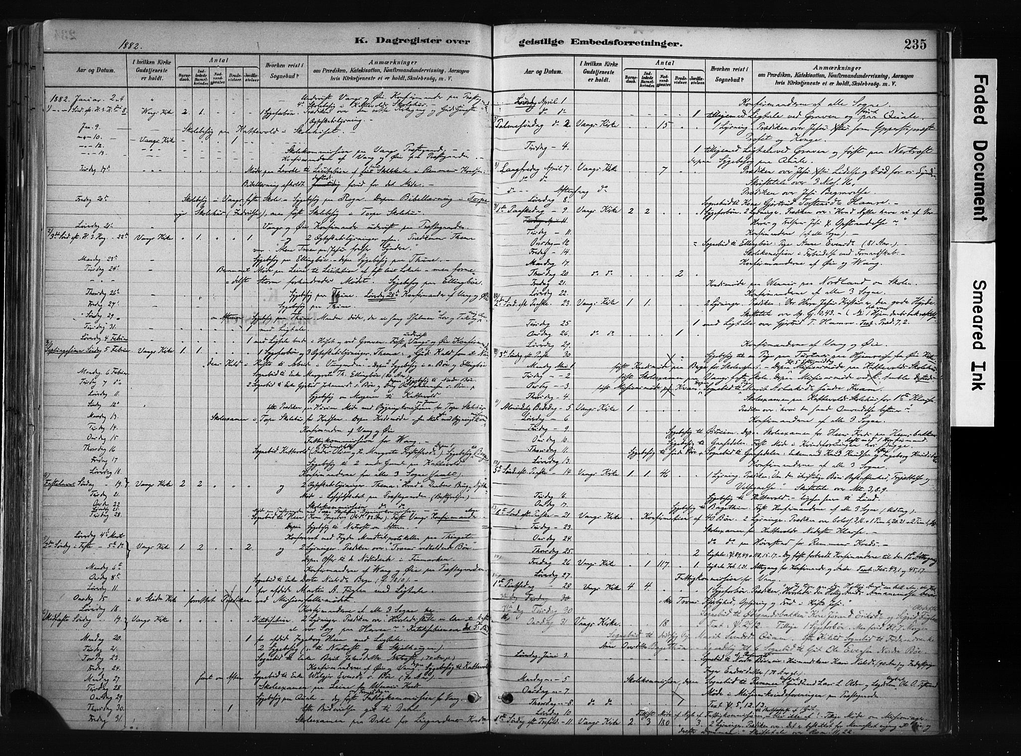 Vang prestekontor, Valdres, SAH/PREST-140/H/Ha/L0008: Parish register (official) no. 8, 1882-1910, p. 235