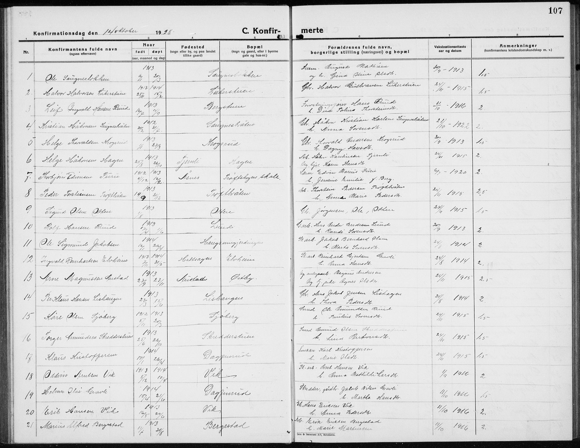 Nord-Odal prestekontor, AV/SAH-PREST-032/H/Ha/Hab/L0005: Parish register (copy) no. 5, 1924-1938, p. 107