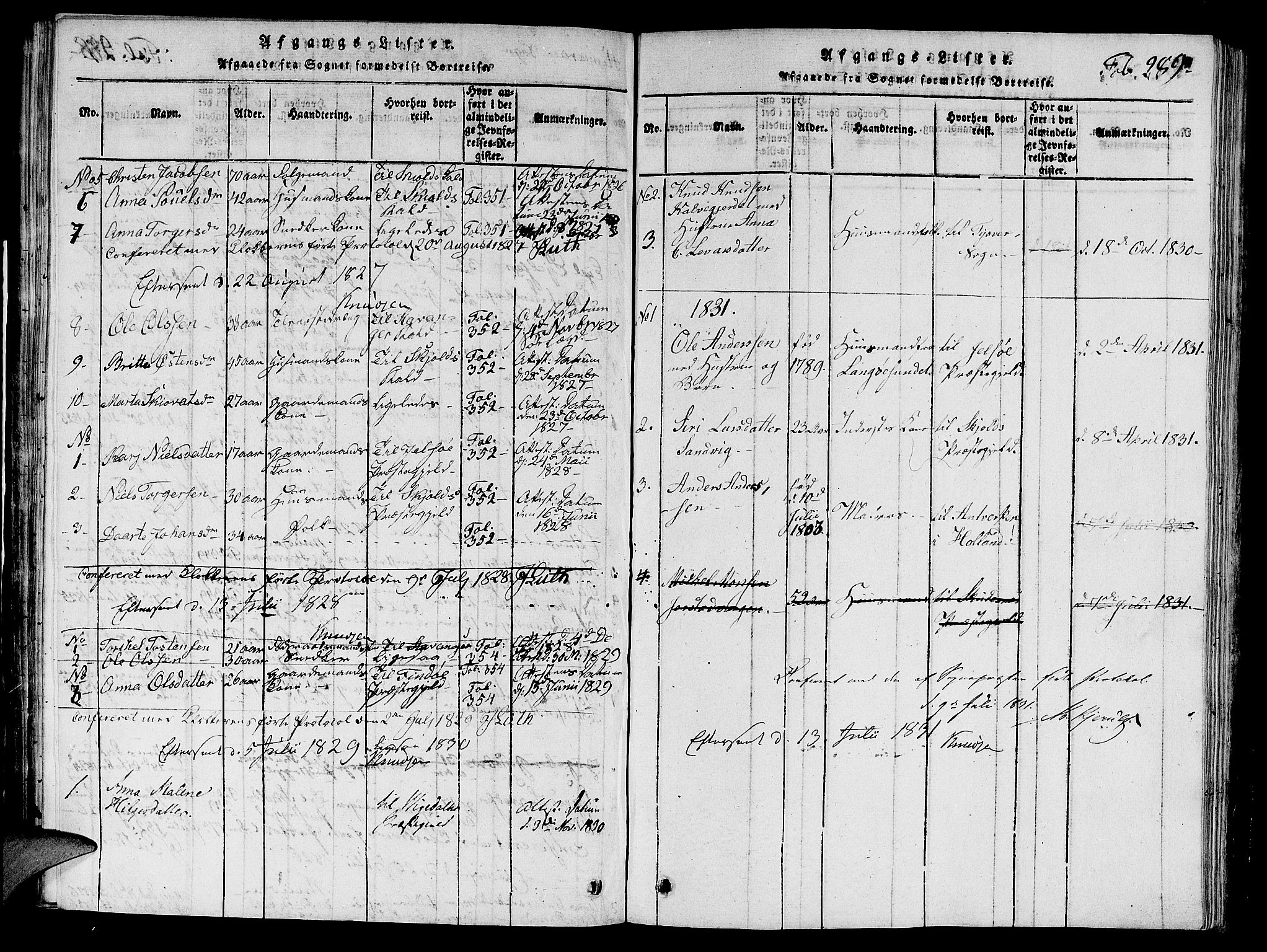 Nedstrand sokneprestkontor, SAST/A-101841/01/V: Parish register (copy) no. B 1 /1, 1816-1847, p. 289