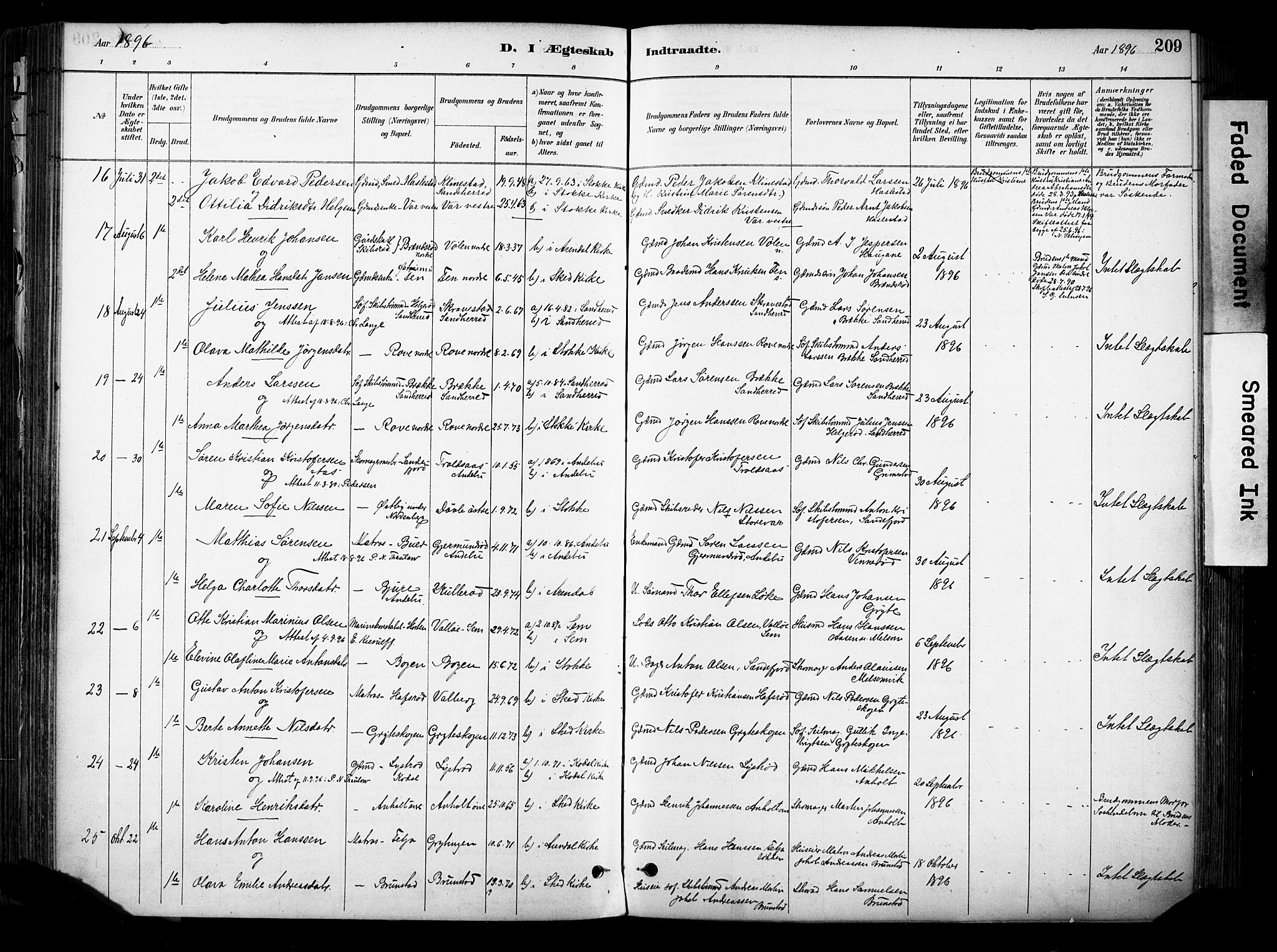 Stokke kirkebøker, AV/SAKO-A-320/F/Fa/L0010: Parish register (official) no. I 10, 1884-1903, p. 209