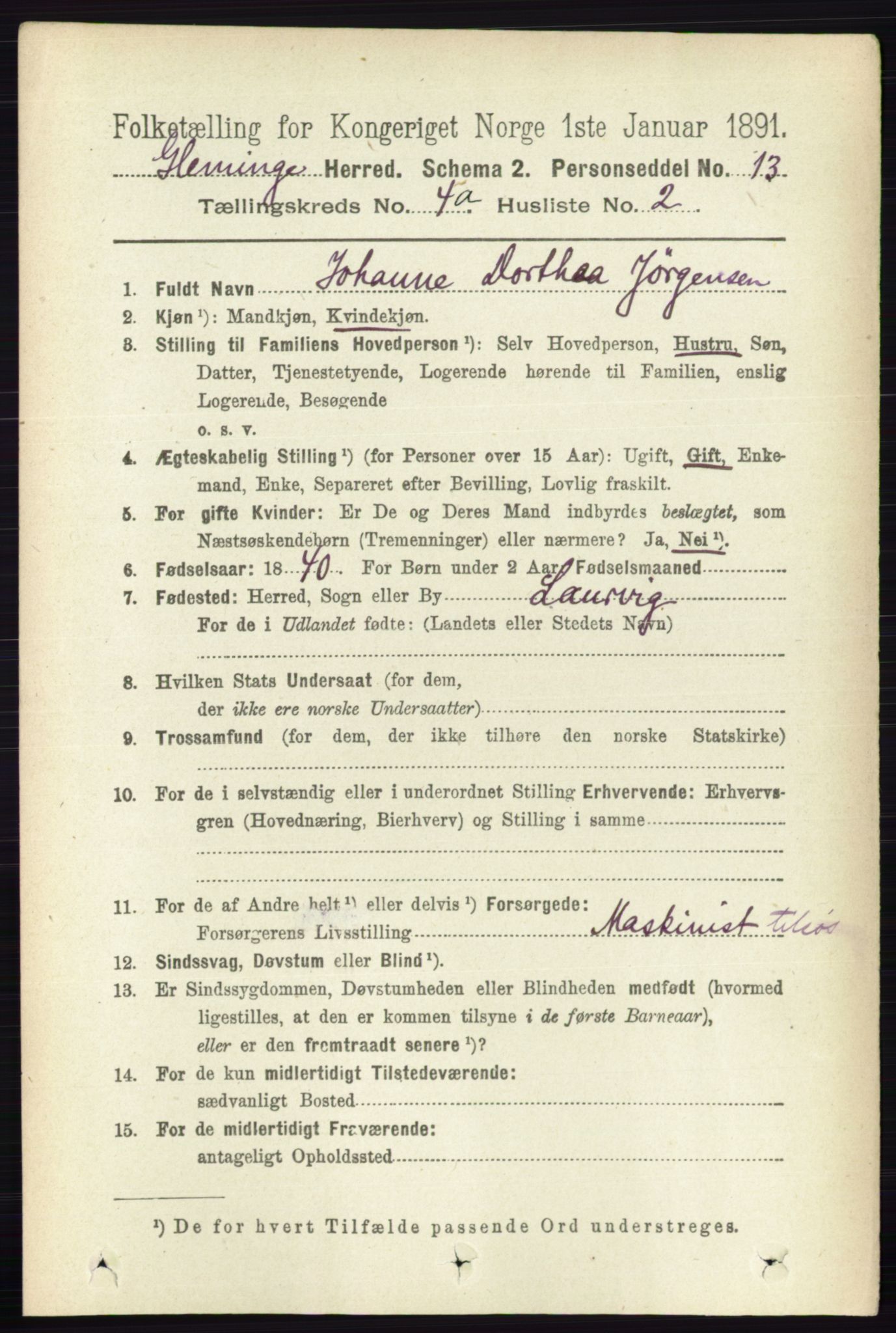 RA, 1891 census for 0132 Glemmen, 1891, p. 3492