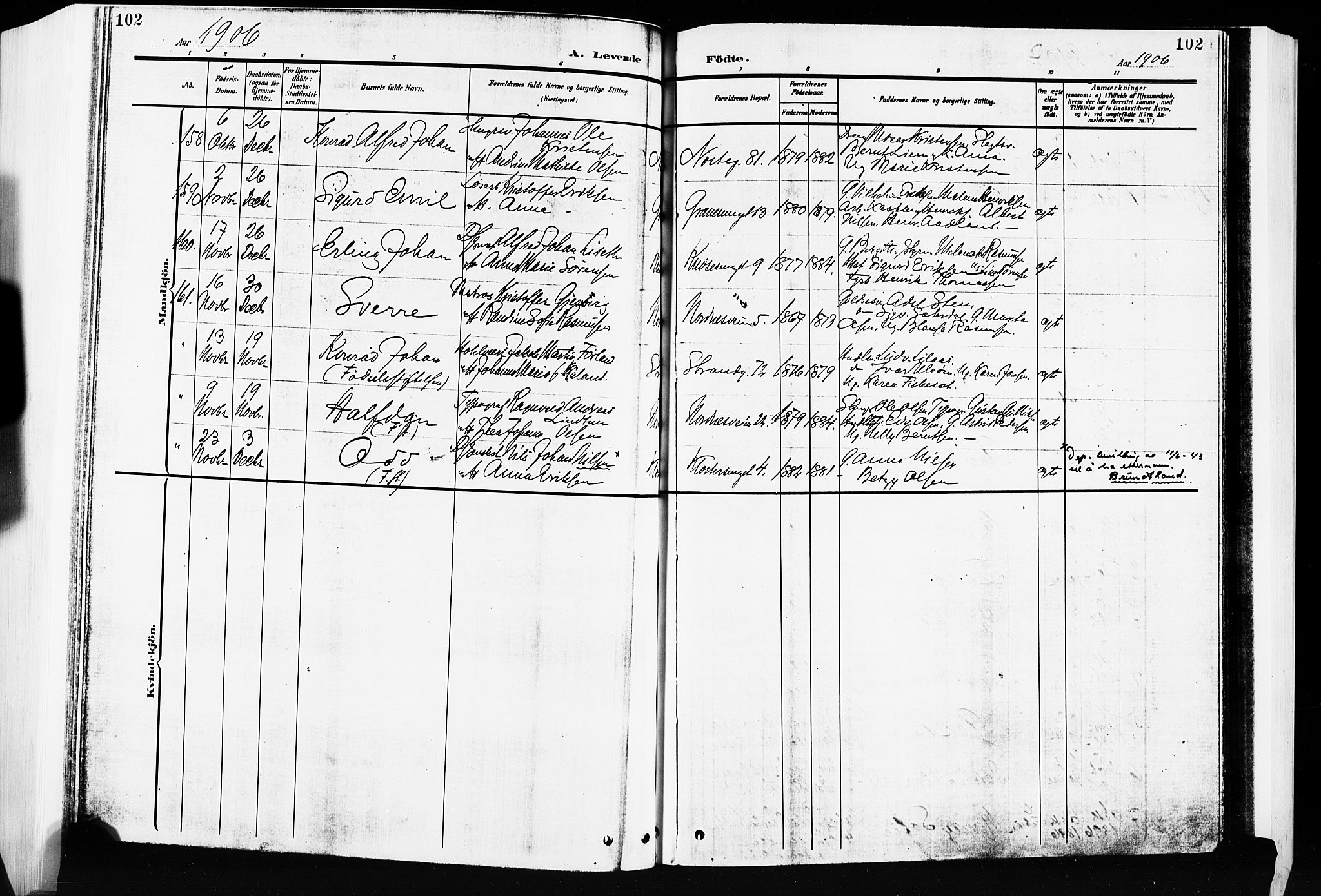 Nykirken Sokneprestembete, AV/SAB-A-77101/H/Hab: Parish register (copy) no. B 5, 1904-1908, p. 102