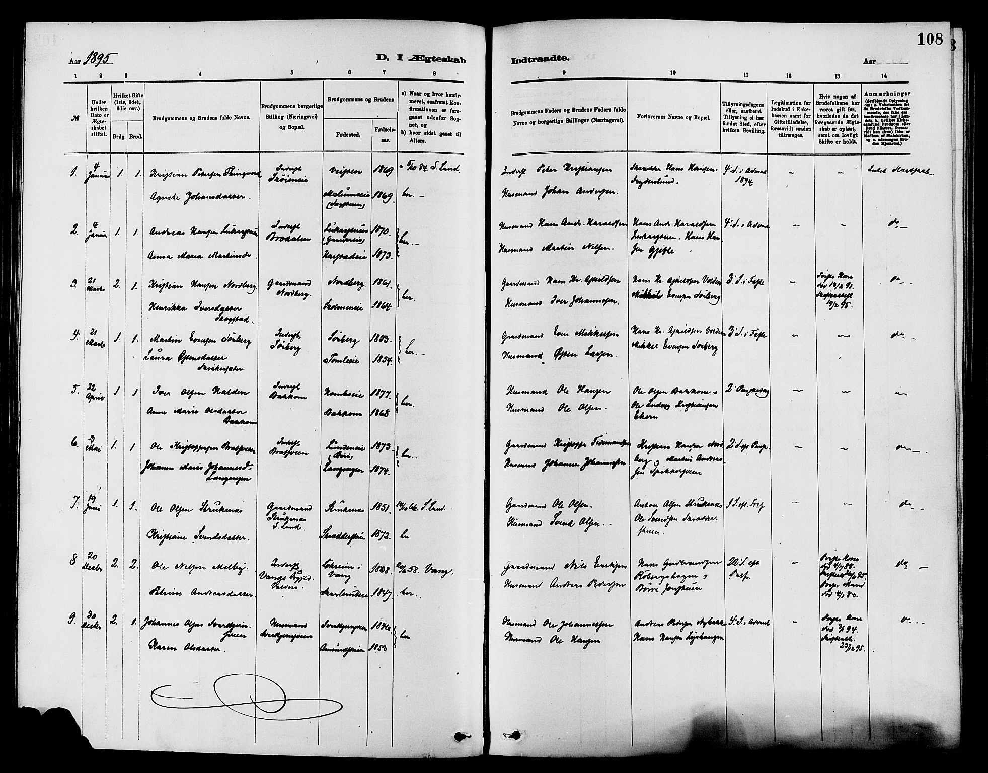 Nordre Land prestekontor, SAH/PREST-124/H/Ha/Haa/L0003: Parish register (official) no. 3, 1882-1896, p. 108