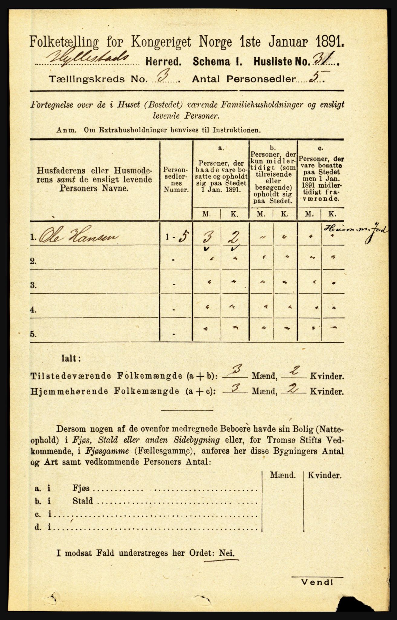 RA, 1891 census for 1413 Hyllestad, 1891, p. 330