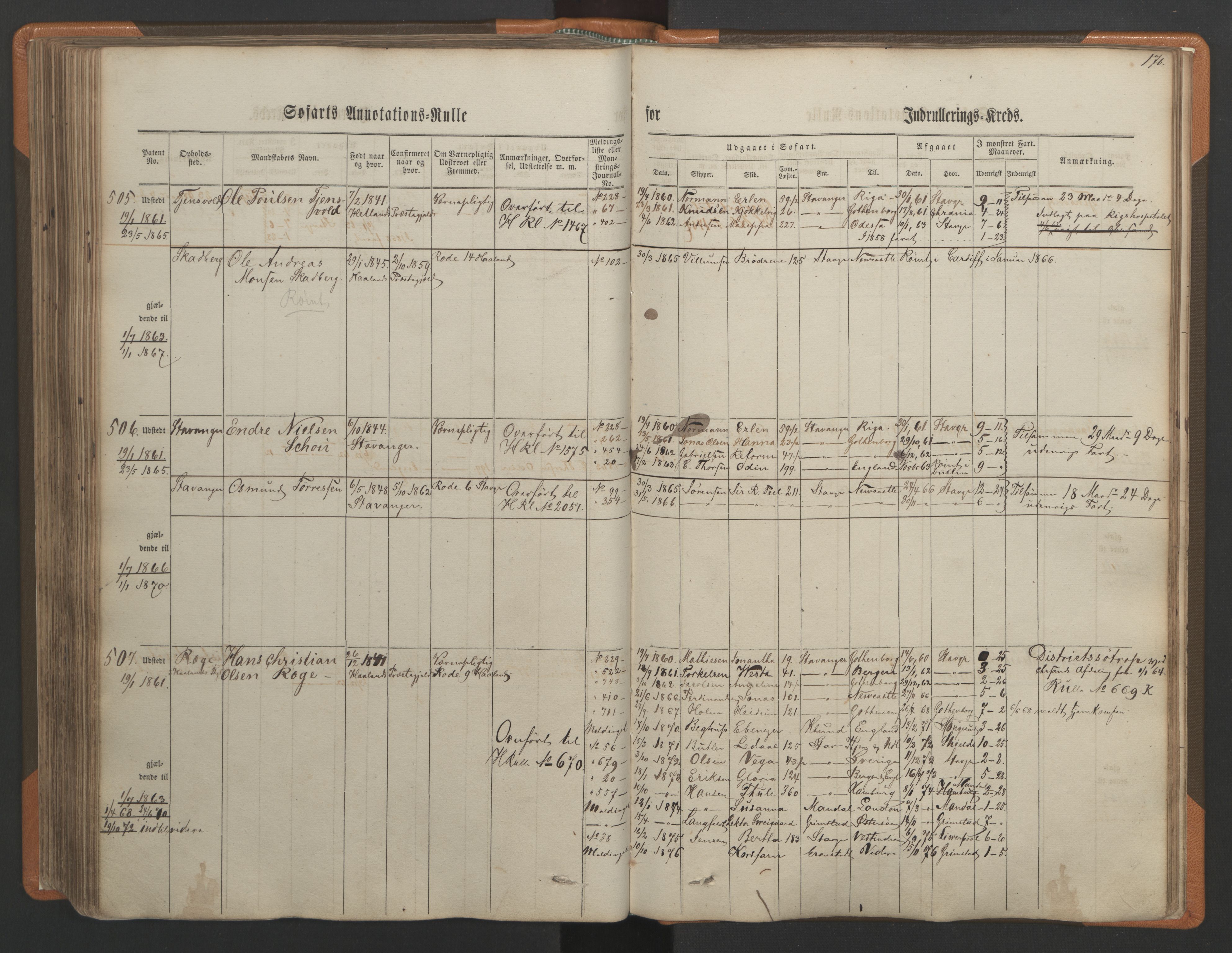 Stavanger sjømannskontor, AV/SAST-A-102006/F/Ff/L0001: Annotasjonsrulle, patentnr. 1-597 (del 1), 1860-1864, p. 180