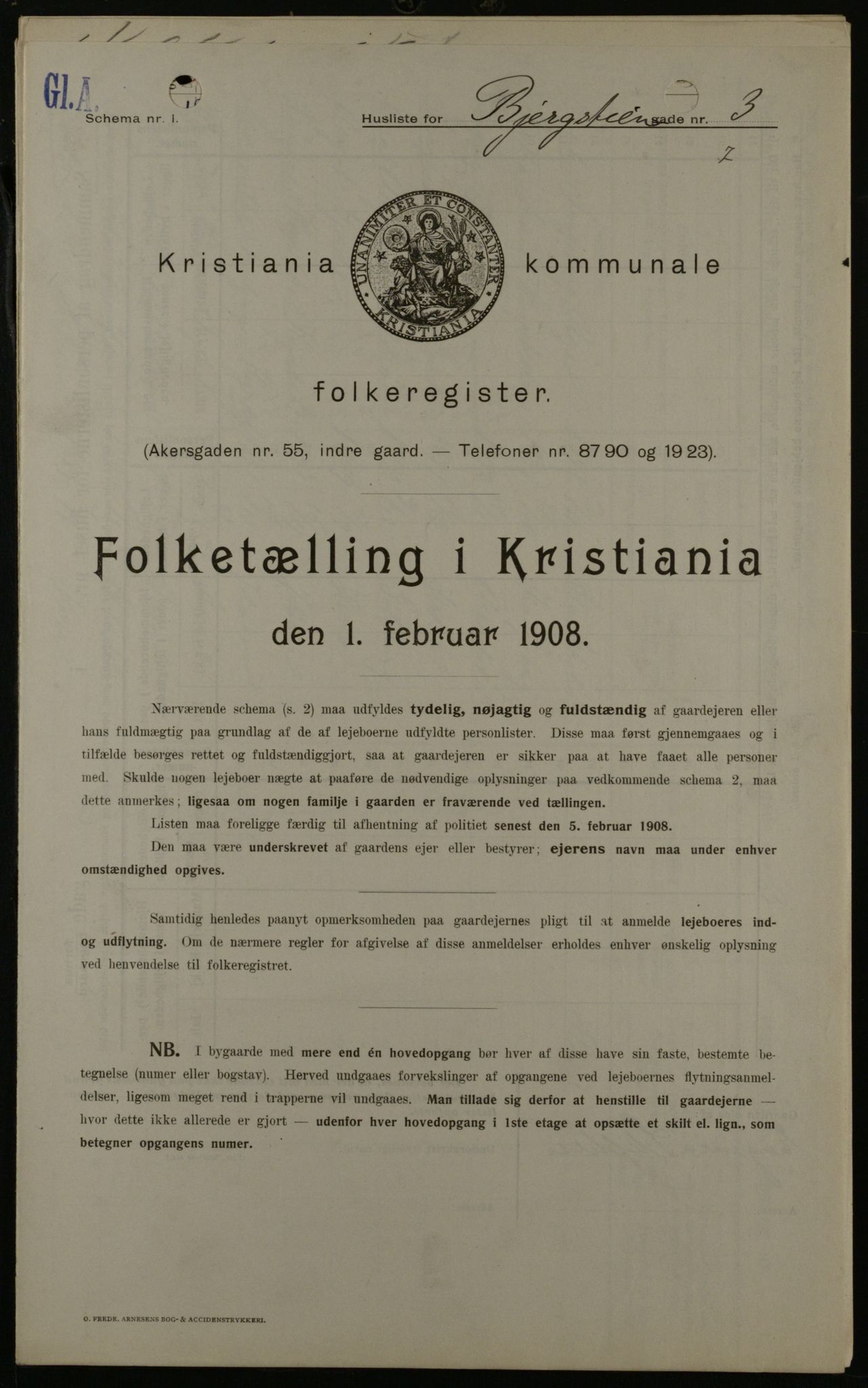 OBA, Municipal Census 1908 for Kristiania, 1908, p. 4330