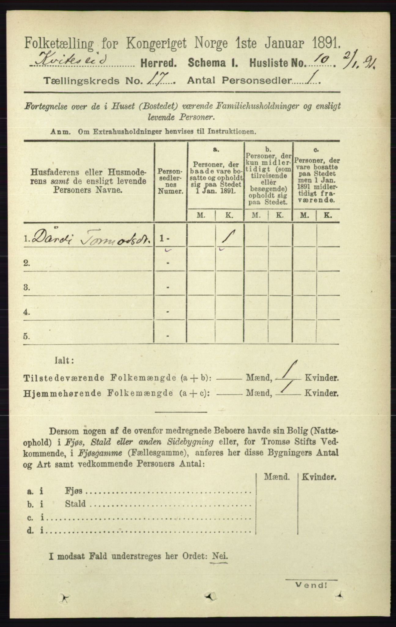 RA, 1891 census for 0829 Kviteseid, 1891, p. 3763