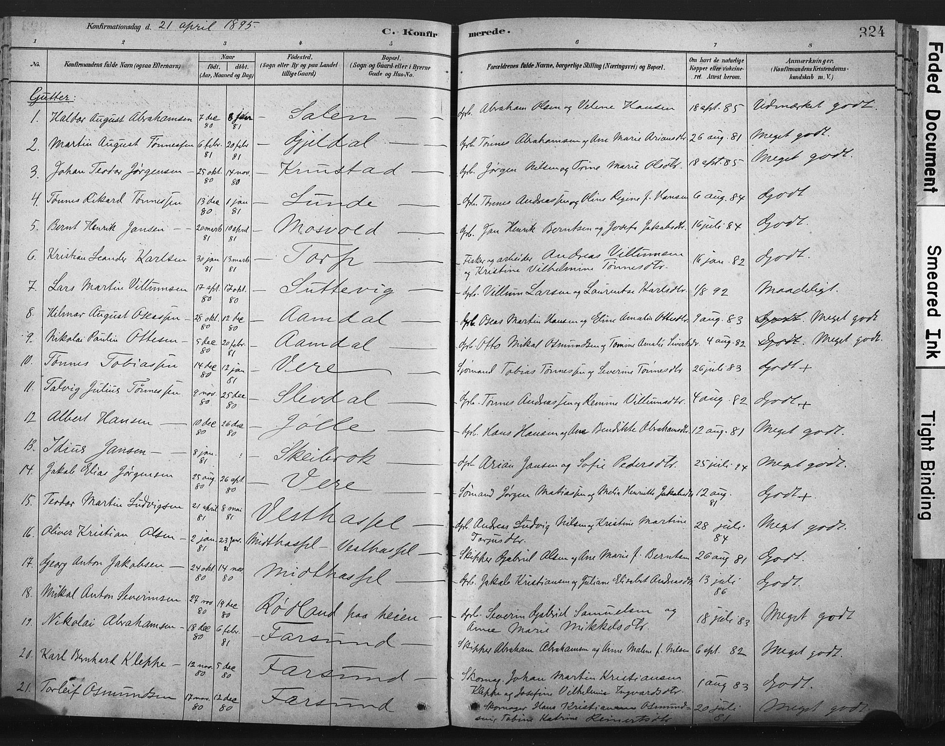 Lista sokneprestkontor, SAK/1111-0027/F/Fa/L0012: Parish register (official) no. A 12, 1879-1903, p. 324