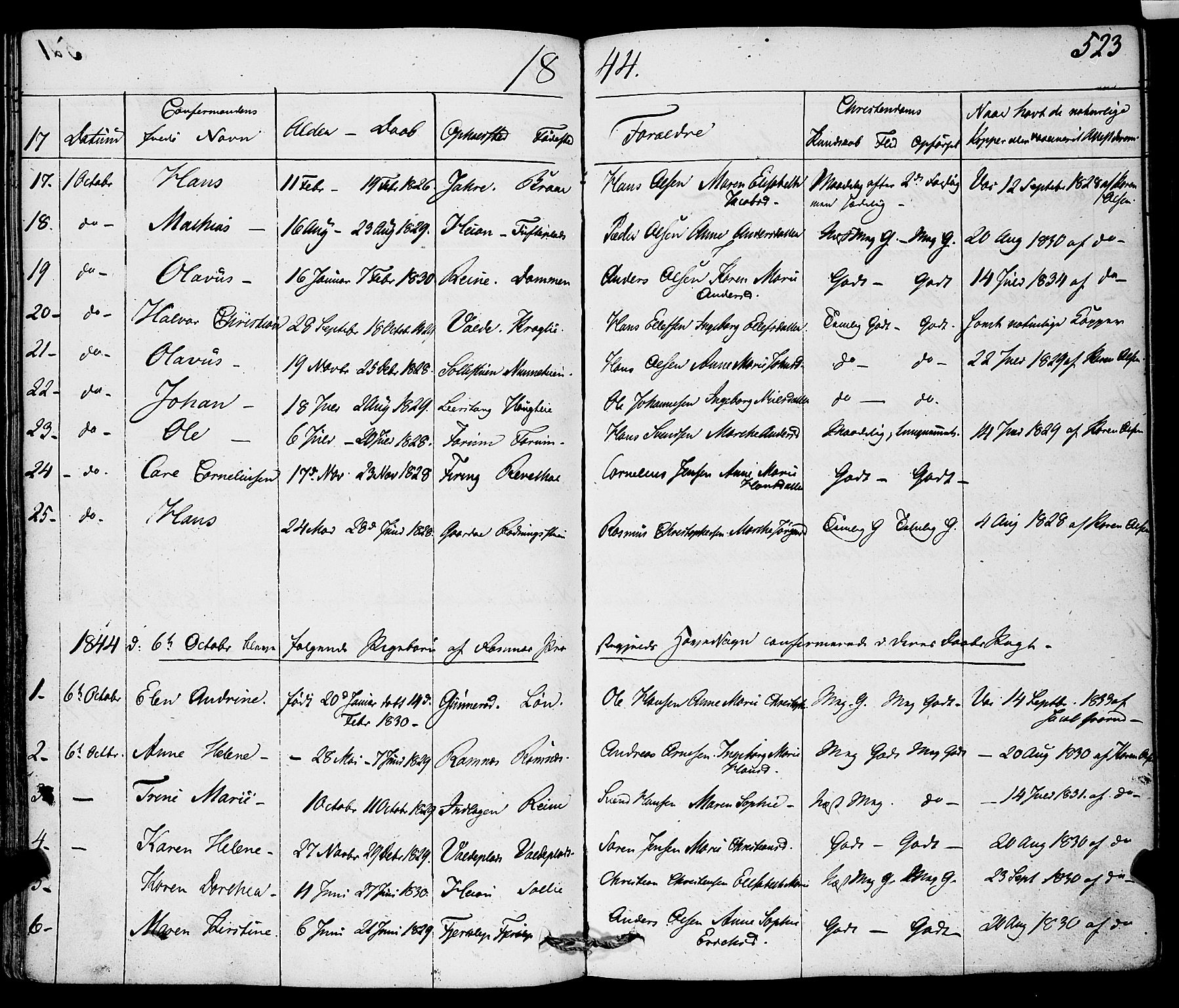 Ramnes kirkebøker, AV/SAKO-A-314/F/Fa/L0005: Parish register (official) no. I 5, 1841-1861, p. 522-523