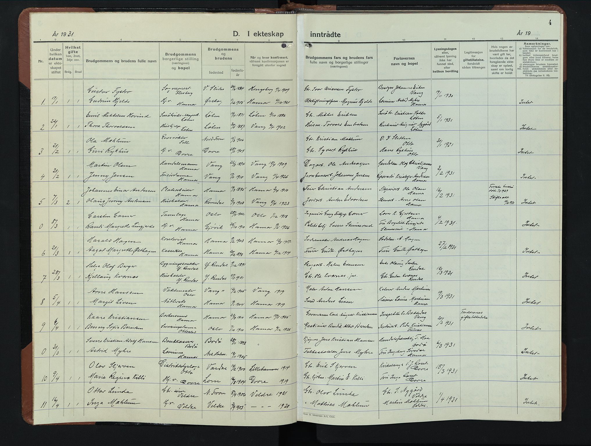 Hamar prestekontor, AV/SAH-DOMPH-002/H/Ha/Hab/L0006: Parish register (copy) no. 6, 1931-1950, p. 4