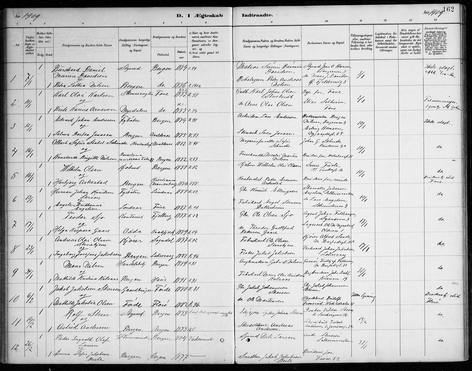 Johanneskirken sokneprestembete, SAB/A-76001/H/Haa/L0012: Parish register (official) no. D 1, 1885-1912, p. 162