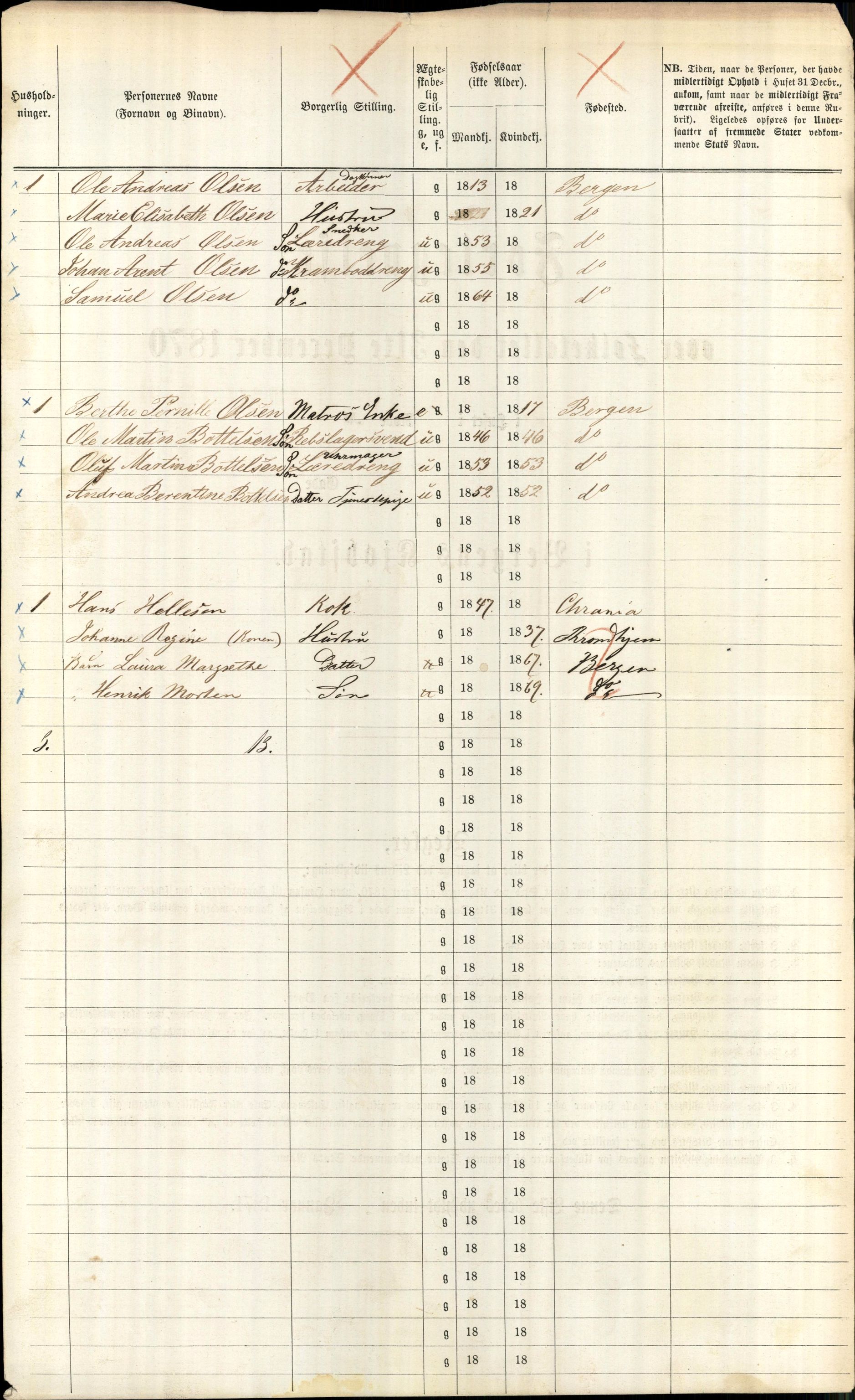 RA, 1870 census for 1301 Bergen, 1870