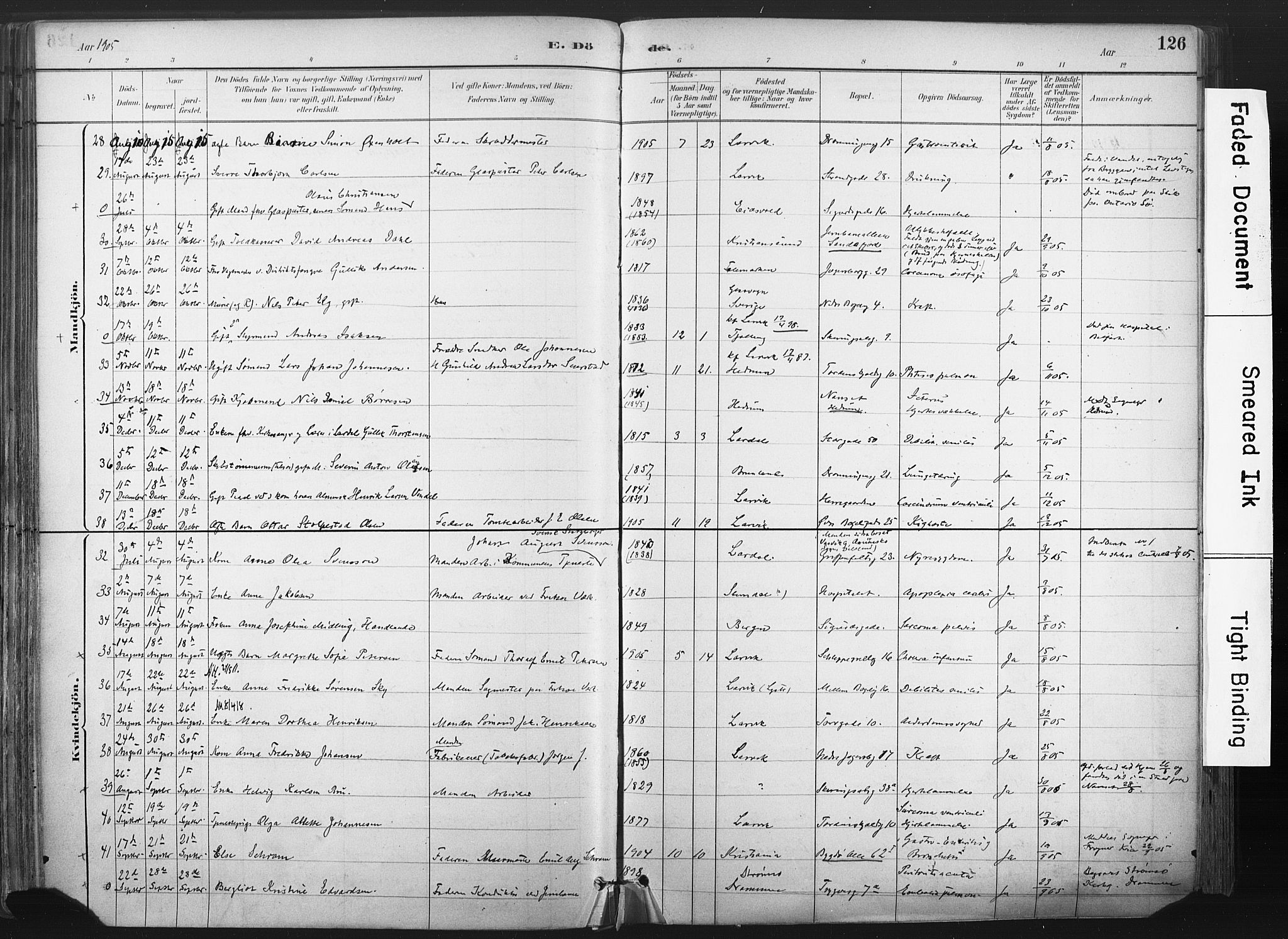 Larvik kirkebøker, AV/SAKO-A-352/F/Fa/L0010: Parish register (official) no. I 10, 1884-1910, p. 126