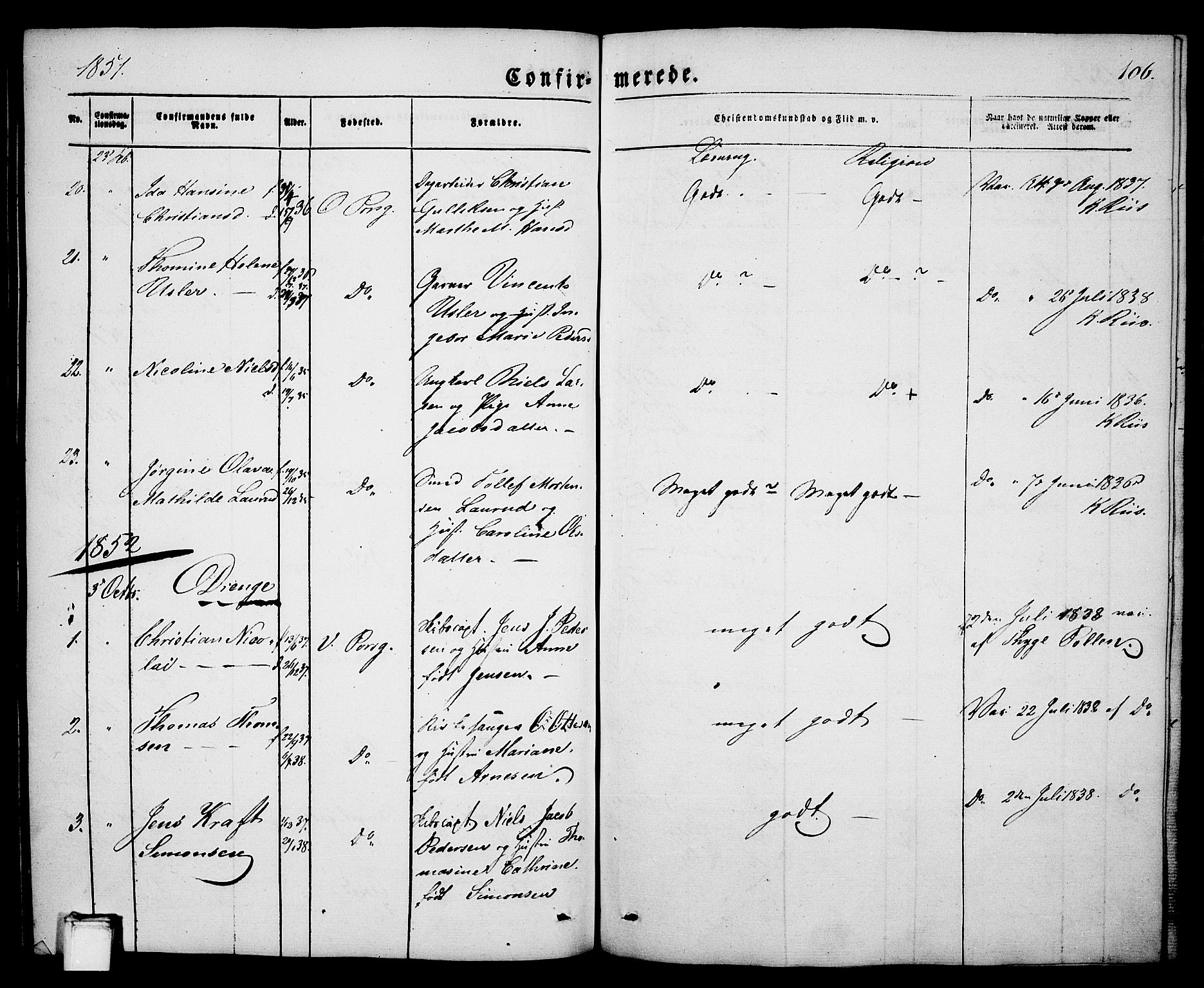 Porsgrunn kirkebøker , SAKO/A-104/G/Ga/L0002: Parish register (copy) no. I 2, 1847-1877, p. 106