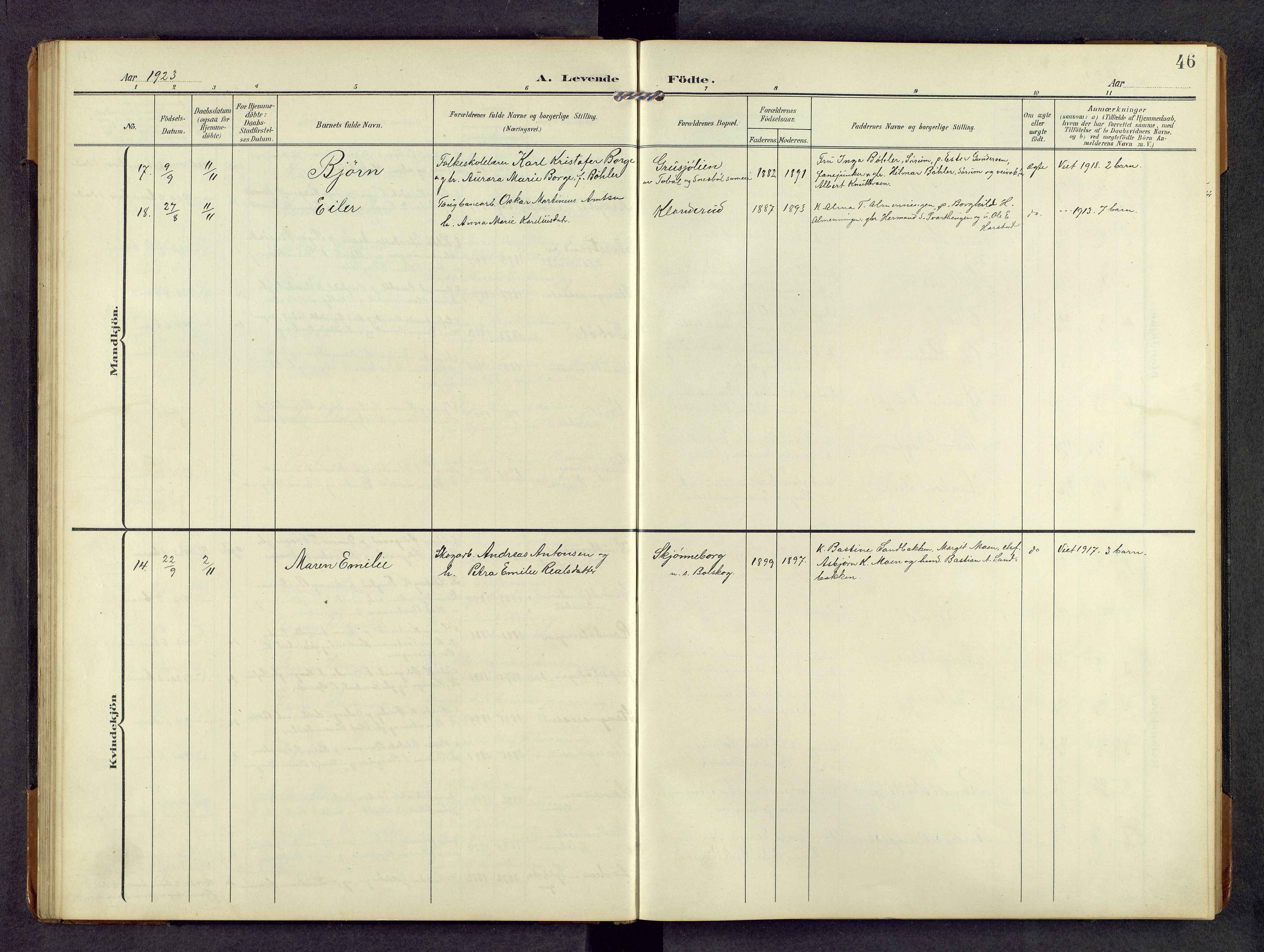 Eidskog prestekontor, AV/SAH-PREST-026/H/Ha/Hab/L0004: Parish register (copy) no. 4, 1907-1964, p. 46