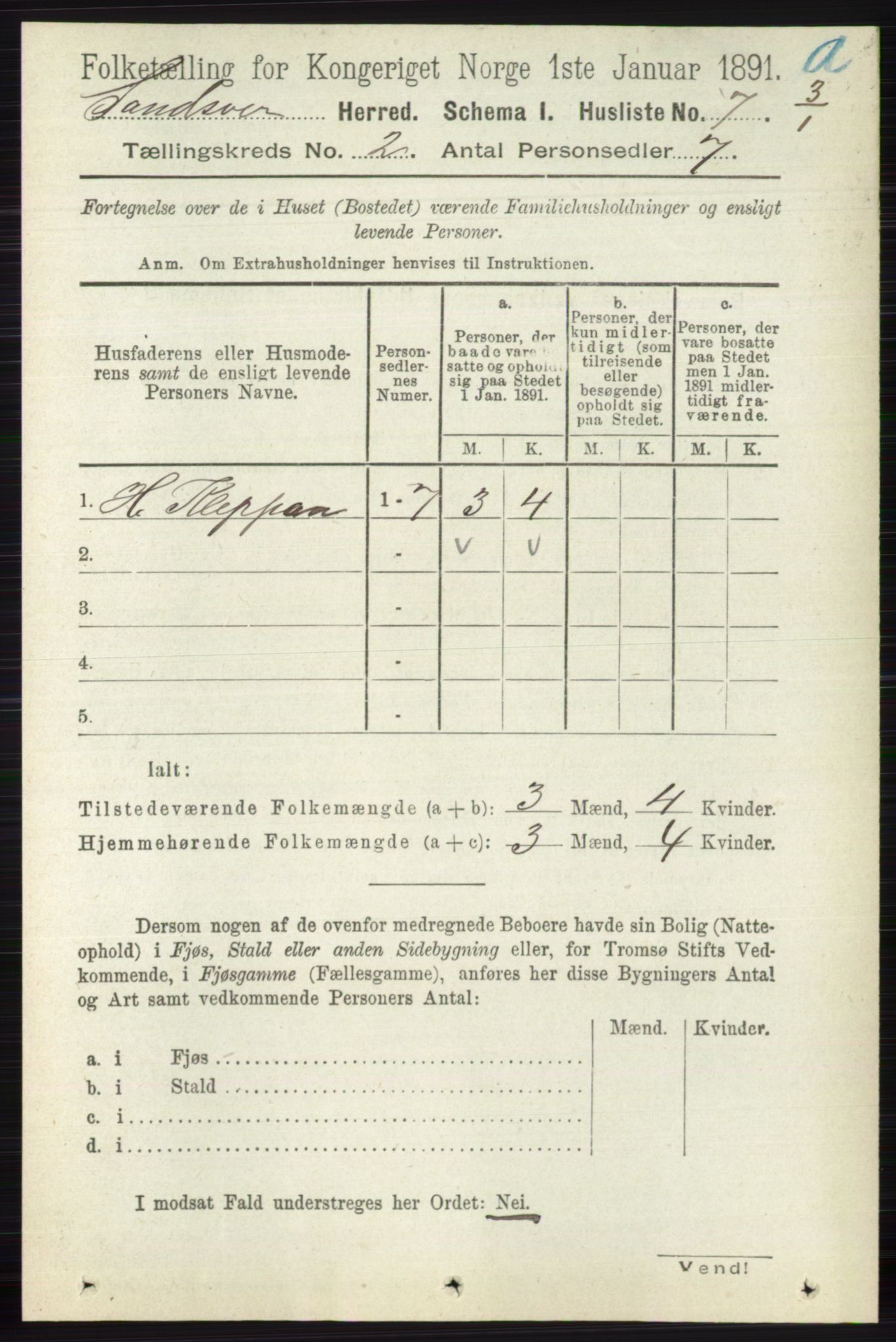 RA, 1891 census for 0629 Sandsvær, 1891, p. 598