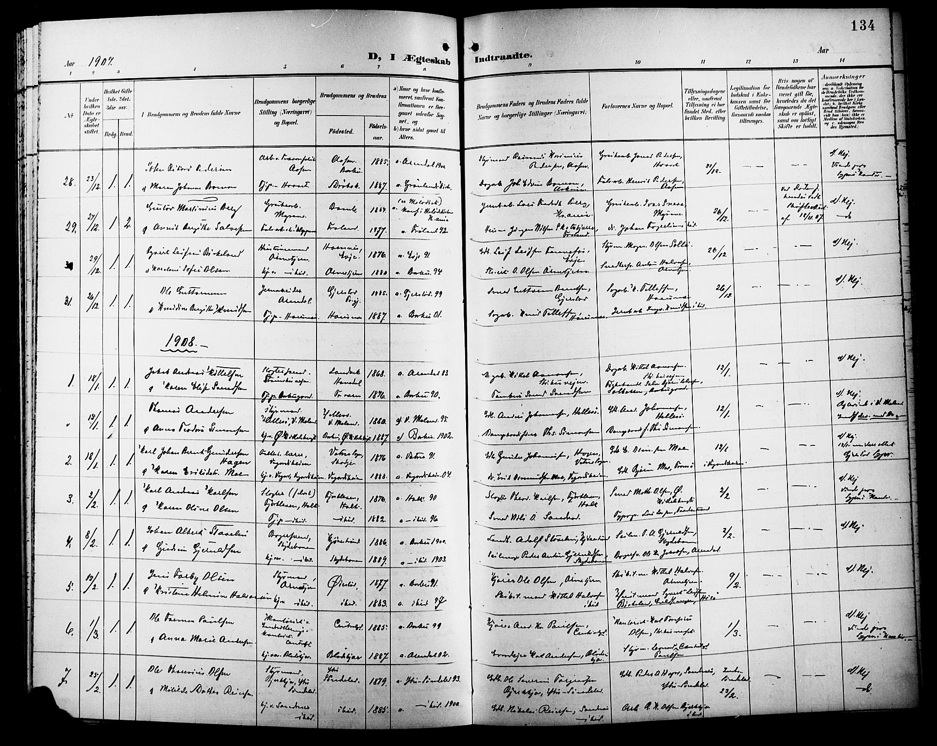 Barbu sokneprestkontor, SAK/1111-0003/F/Fb/L0003: Parish register (copy) no. B 3, 1897-1911, p. 134