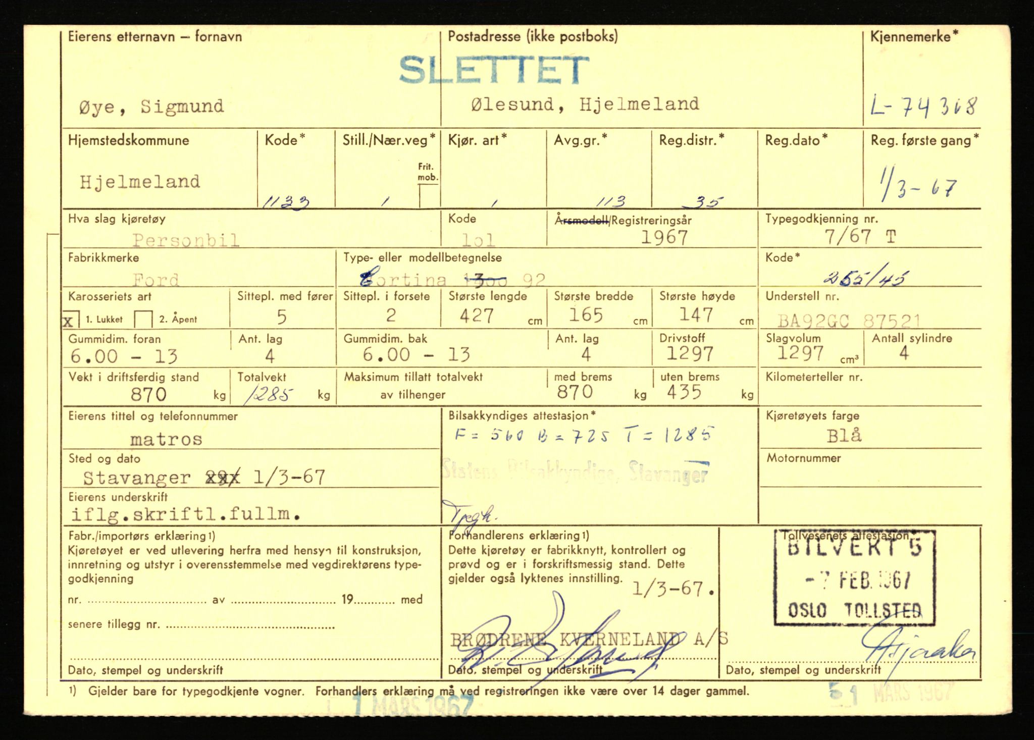 Stavanger trafikkstasjon, AV/SAST-A-101942/0/F/L0067: L-71600 - L-74999, 1930-1971, p. 1876