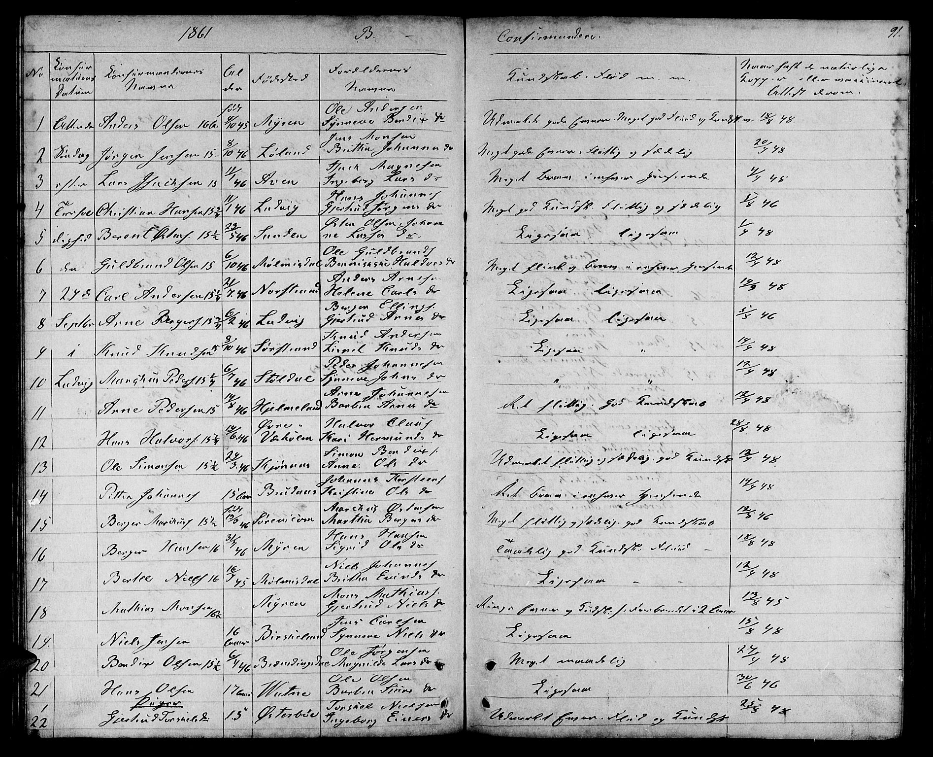 Lavik sokneprestembete, SAB/A-80901: Parish register (copy) no. A 1, 1854-1881, p. 91