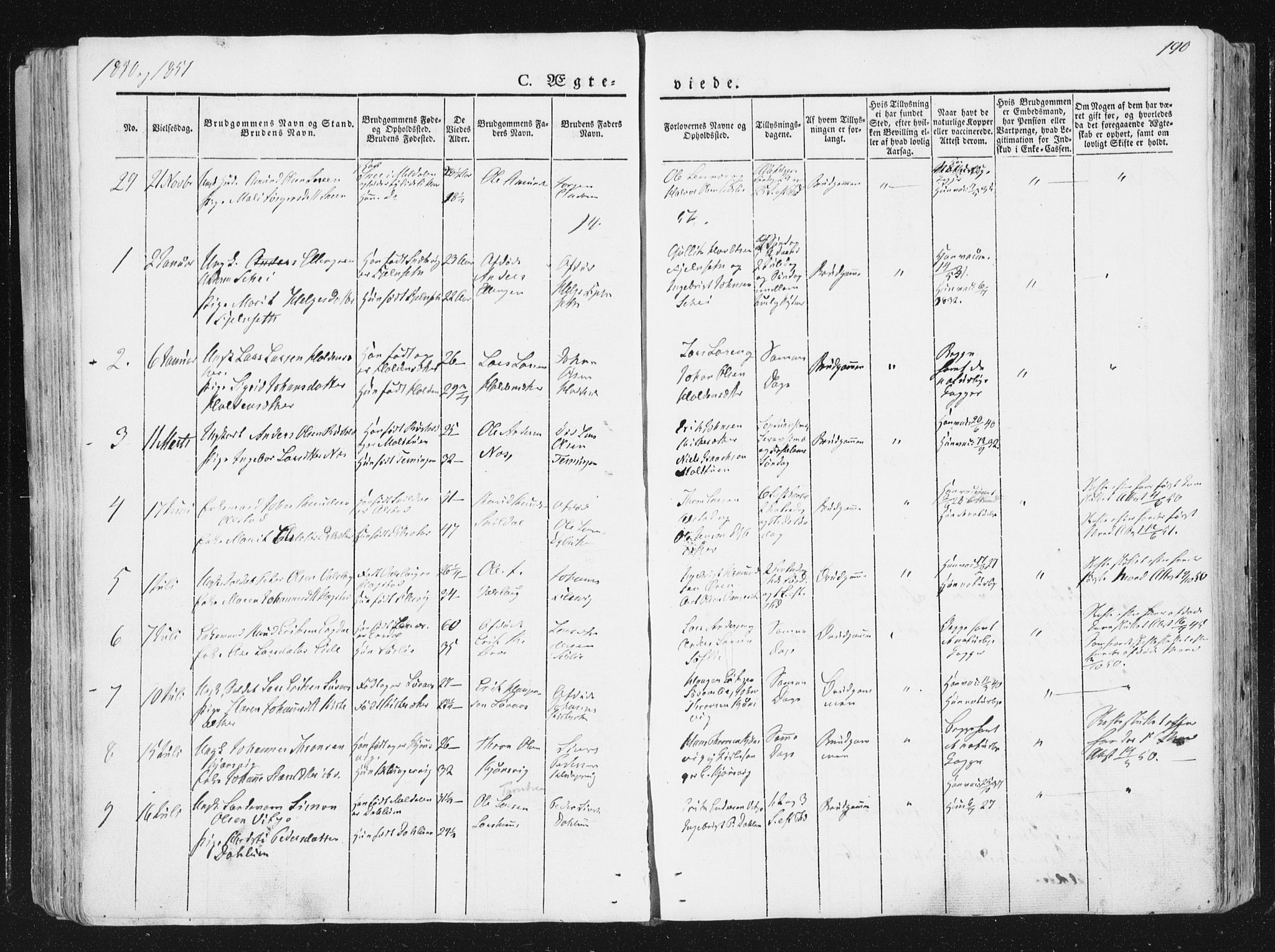 Ministerialprotokoller, klokkerbøker og fødselsregistre - Sør-Trøndelag, SAT/A-1456/630/L0493: Parish register (official) no. 630A06, 1841-1851, p. 190