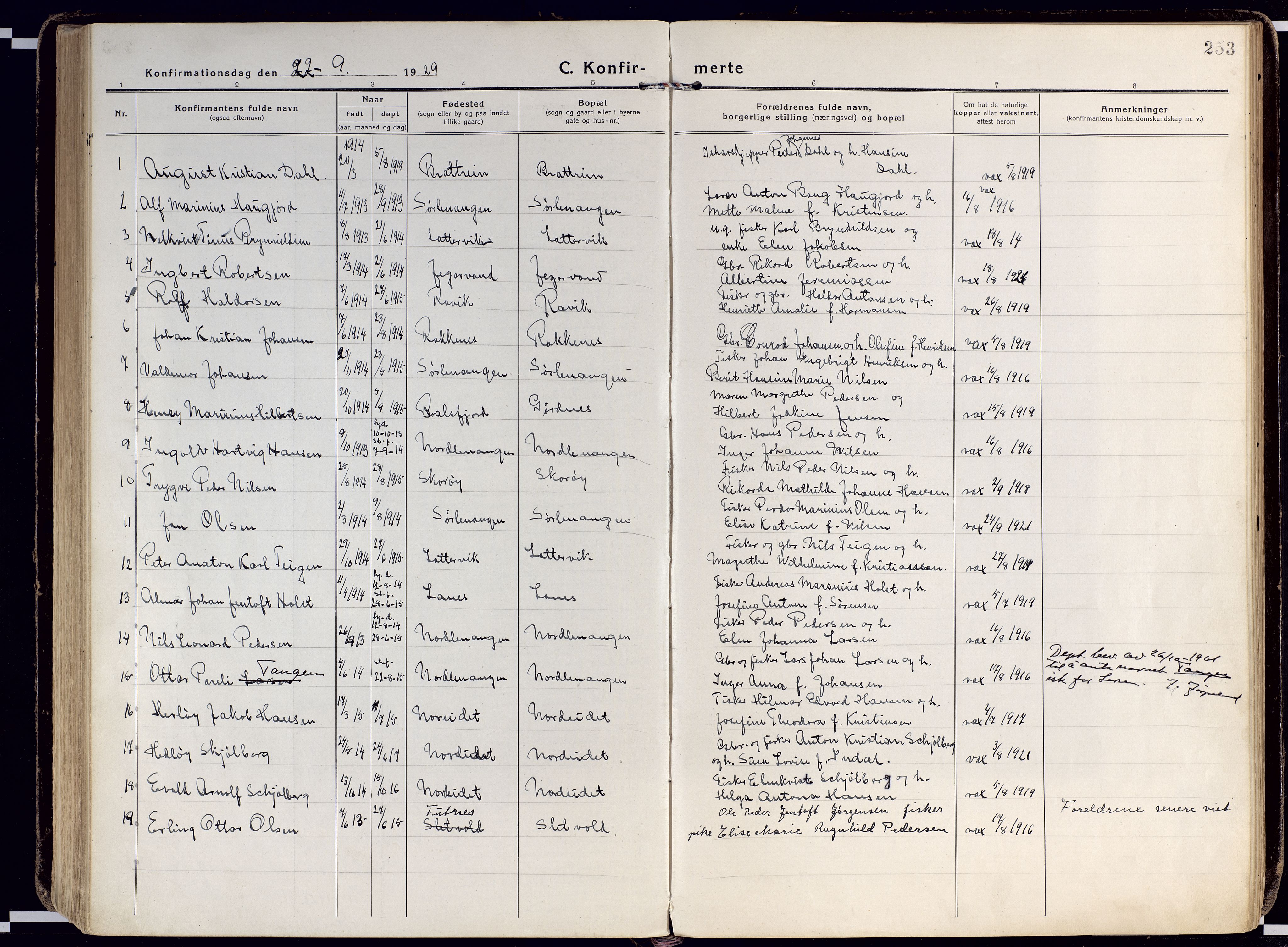 Karlsøy sokneprestembete, AV/SATØ-S-1299/H/Ha/Haa/L0015kirke: Parish register (official) no. 15, 1918-1929, p. 253