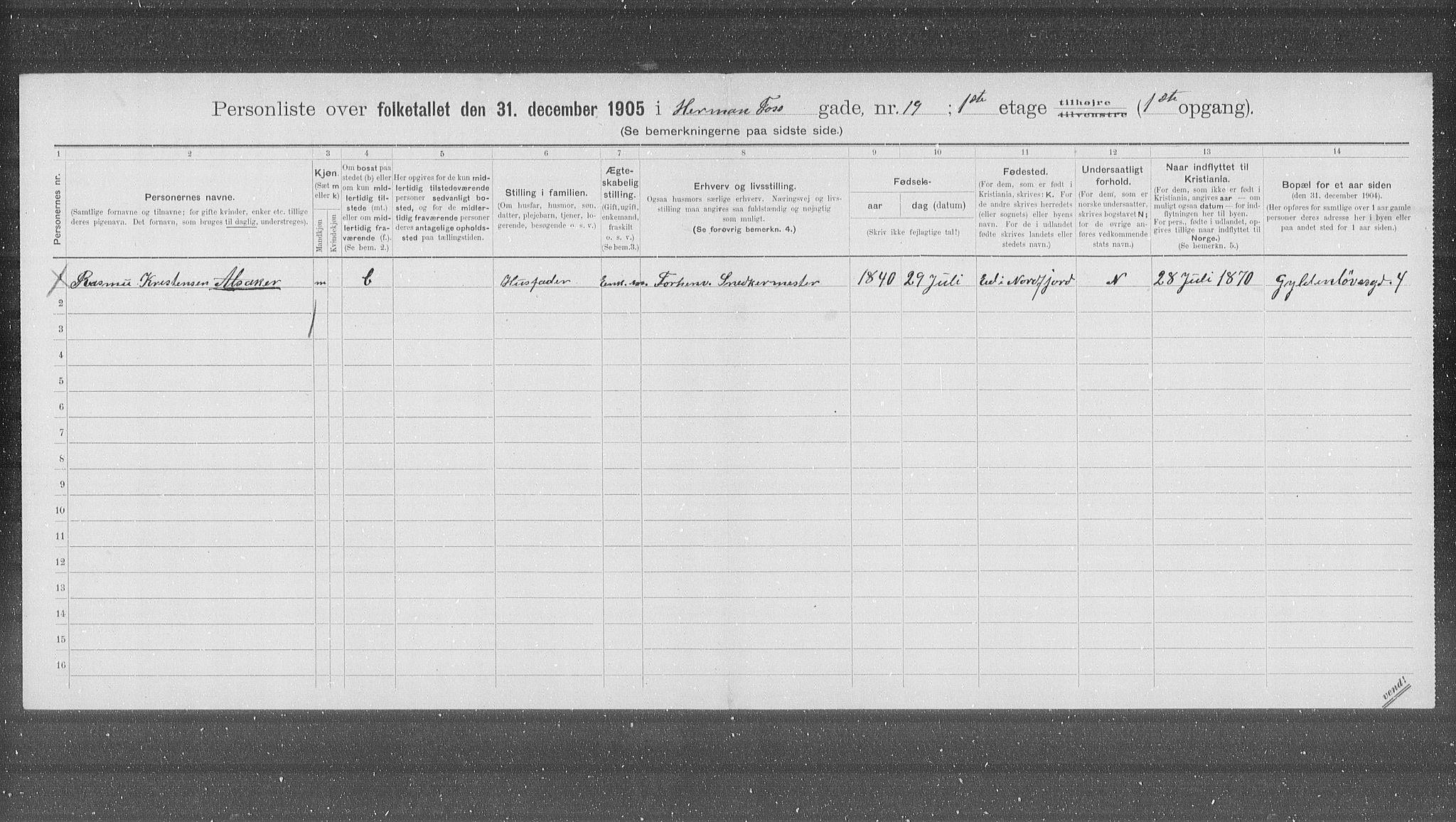OBA, Municipal Census 1905 for Kristiania, 1905, p. 20228