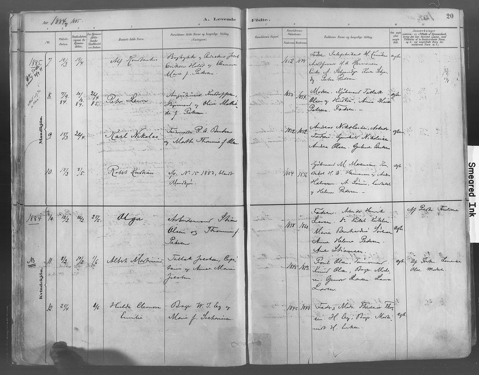 Risør sokneprestkontor, SAK/1111-0035/F/Fa/L0005: Parish register (official) no. A 5, 1883-1895, p. 20