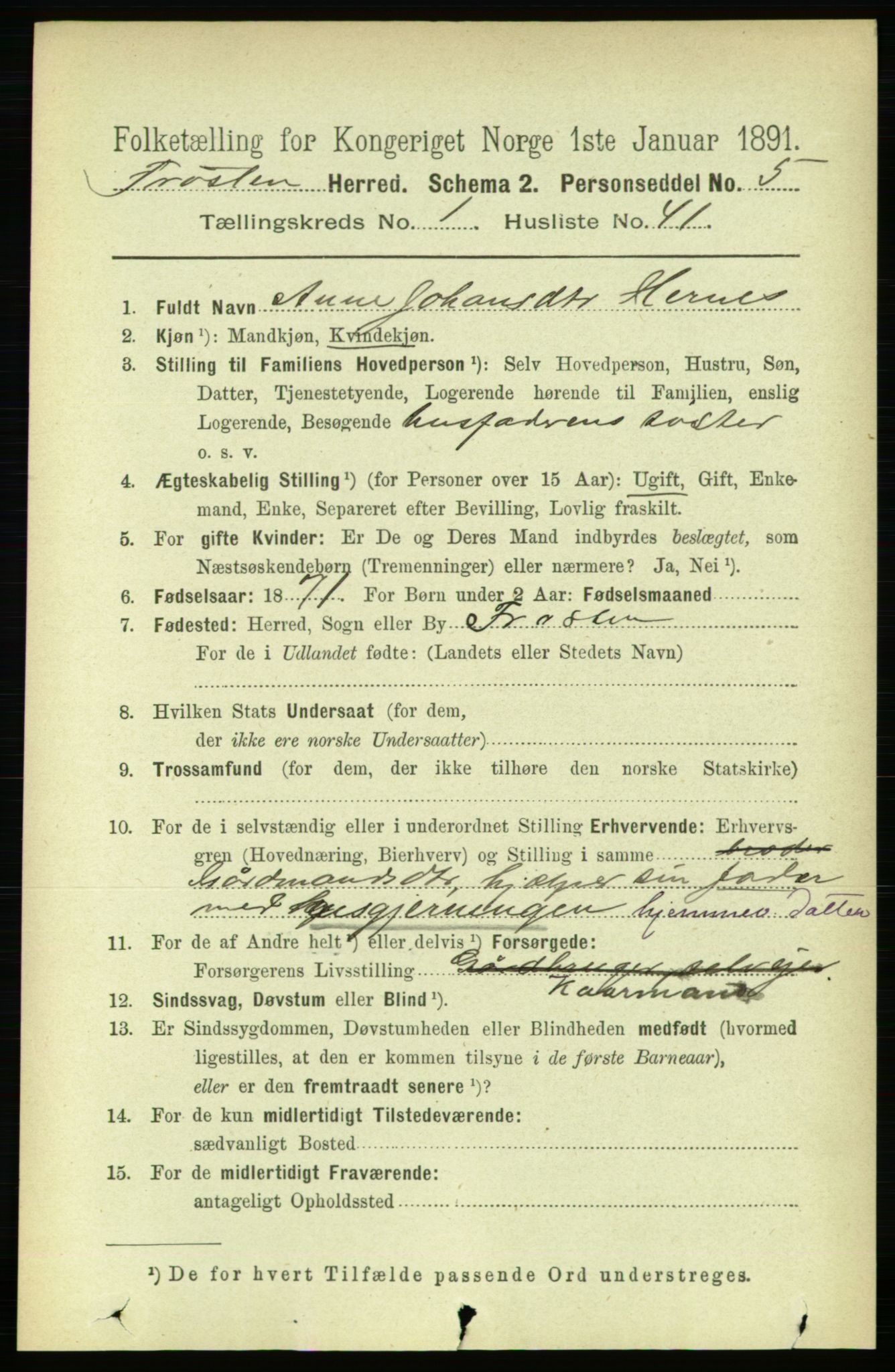 RA, 1891 census for 1717 Frosta, 1891, p. 419