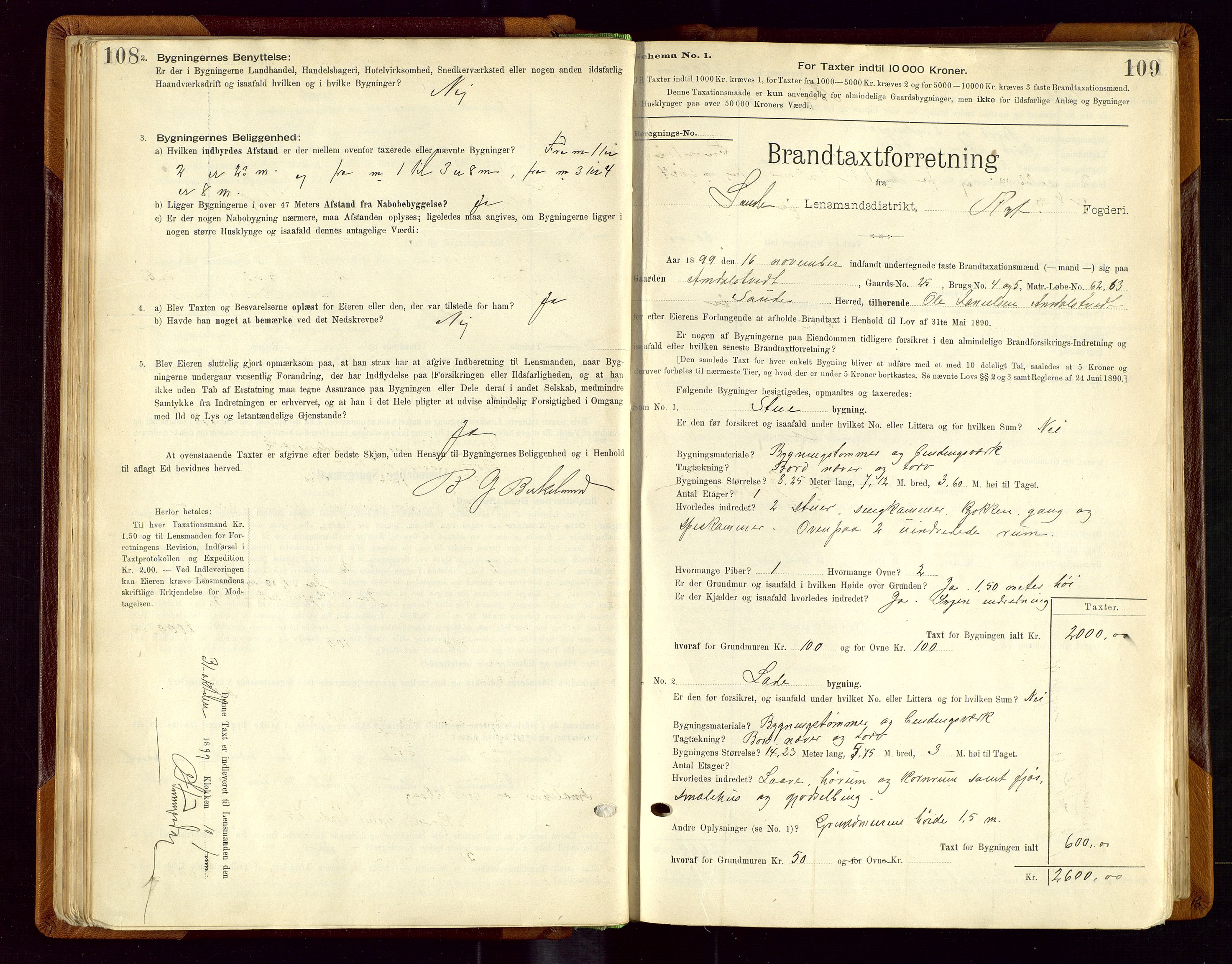 Sauda lensmannskontor, SAST/A-100177/Gob/L0001: Branntakstprotokoll - skjematakst, 1894-1914, p. 108-109