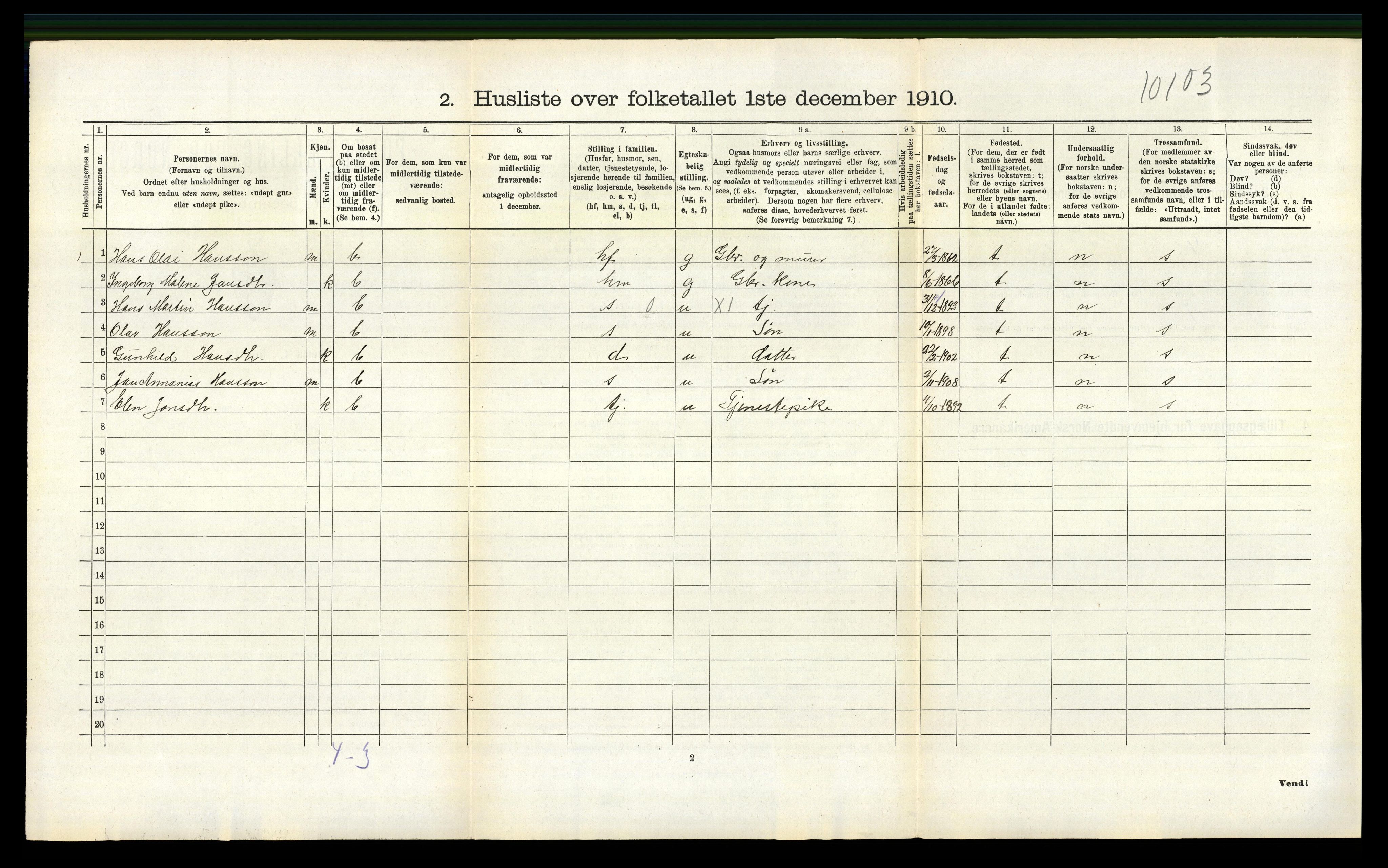 RA, 1910 census for Strandvik, 1910, p. 114