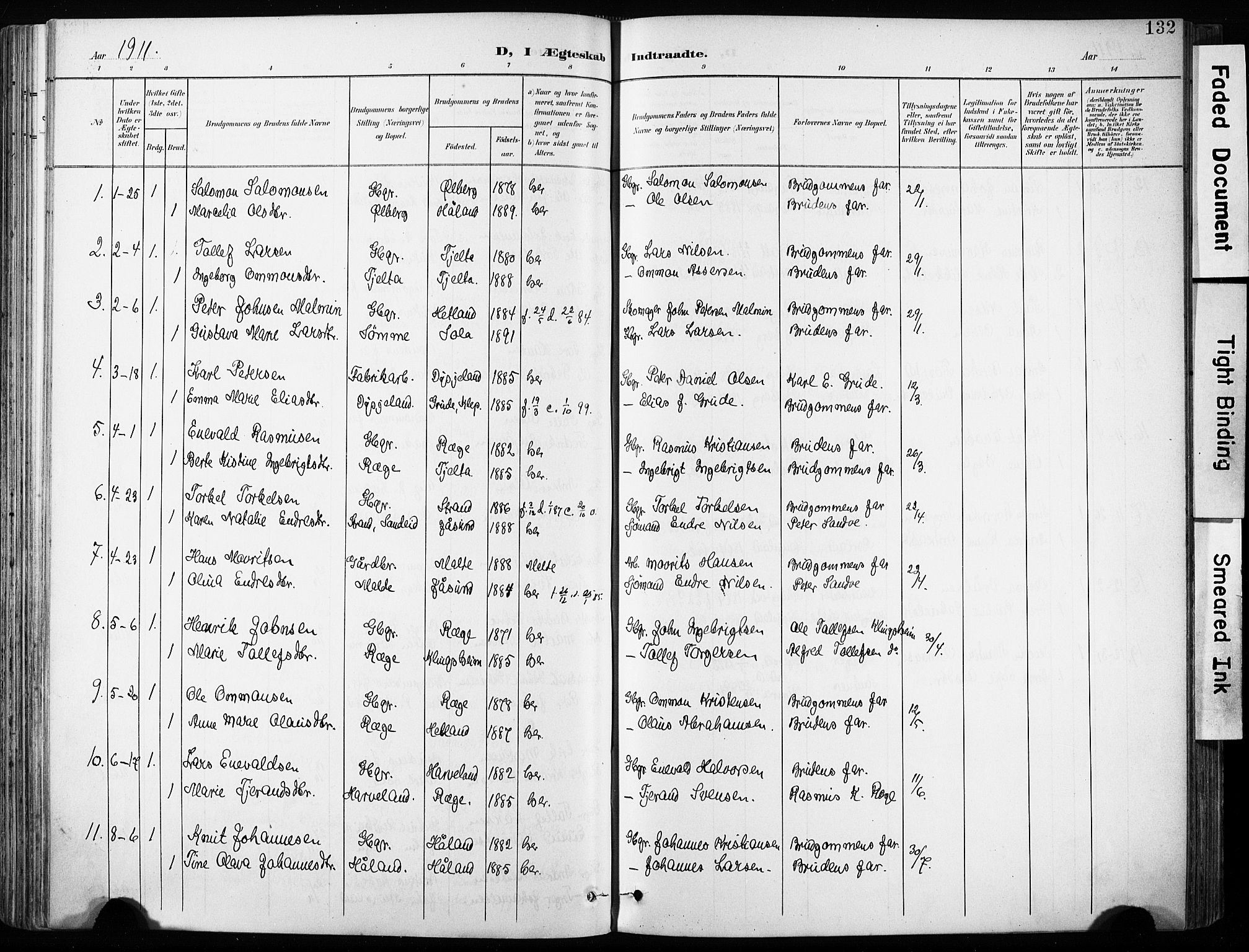 Håland sokneprestkontor, AV/SAST-A-101802/001/30BA/L0013: Parish register (official) no. A 12, 1901-1913, p. 132