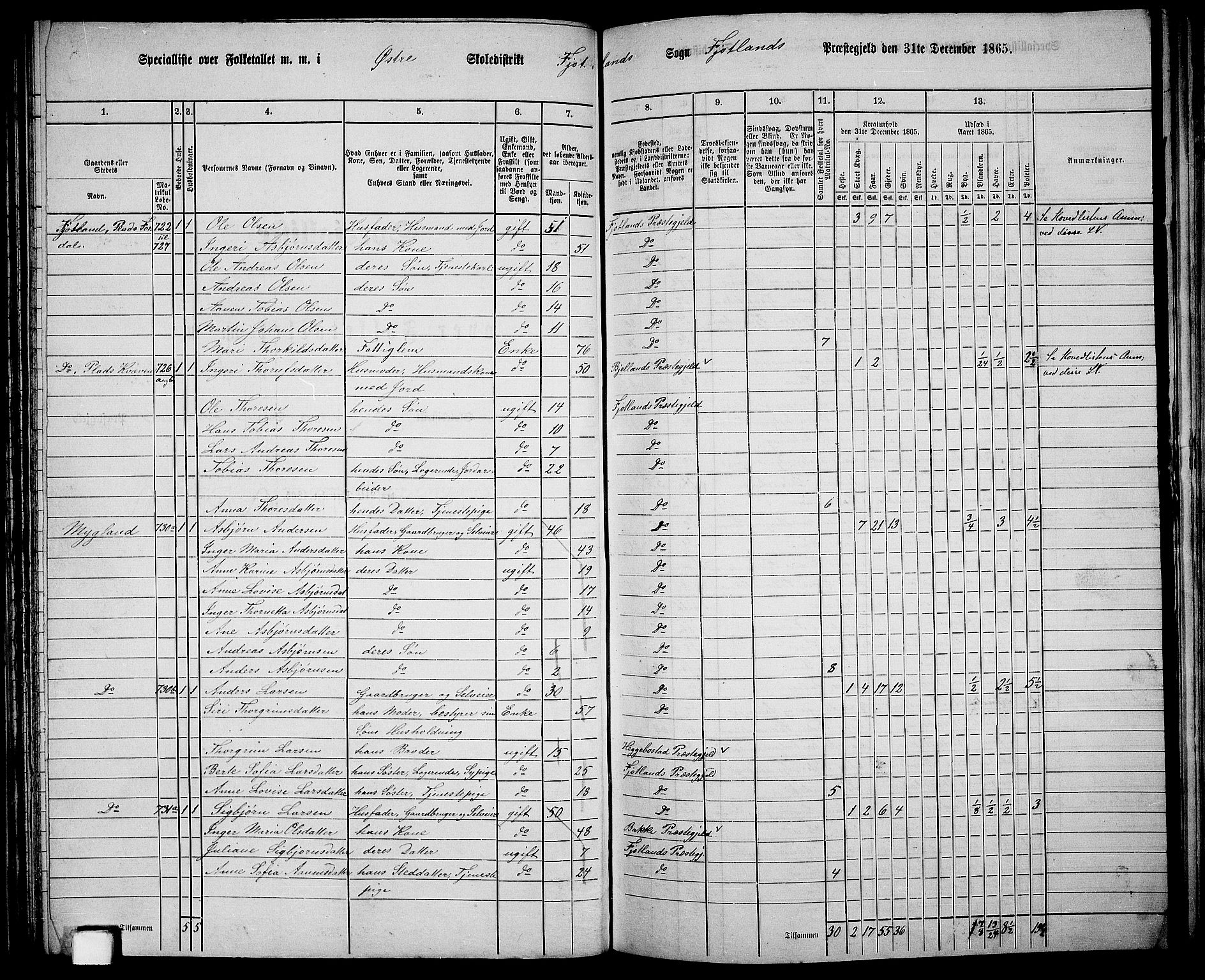 RA, 1865 census for Fjotland, 1865, p. 48