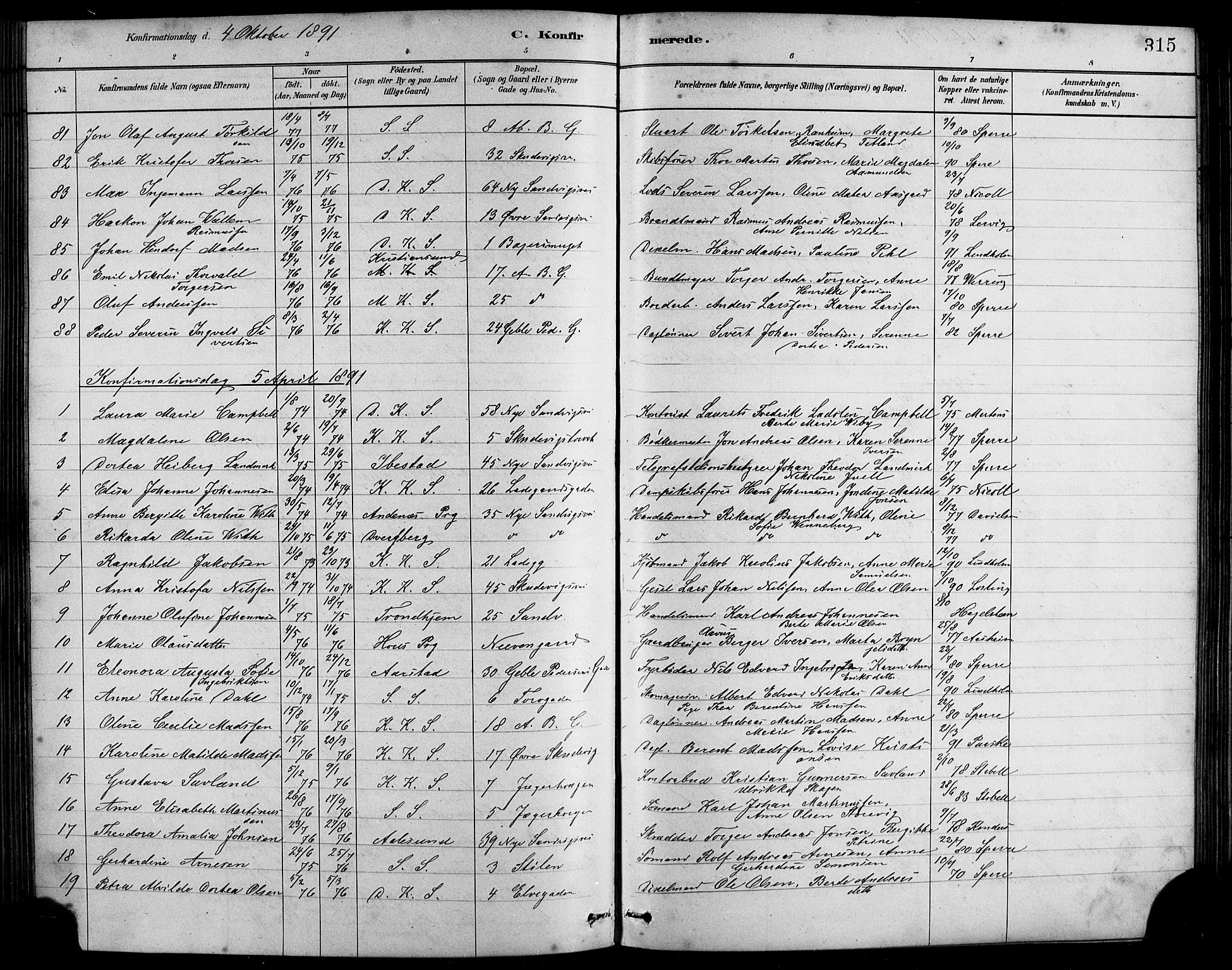 Sandviken Sokneprestembete, SAB/A-77601/H/Hb/L0001: Parish register (copy) no. A 2, 1879-1892, p. 315