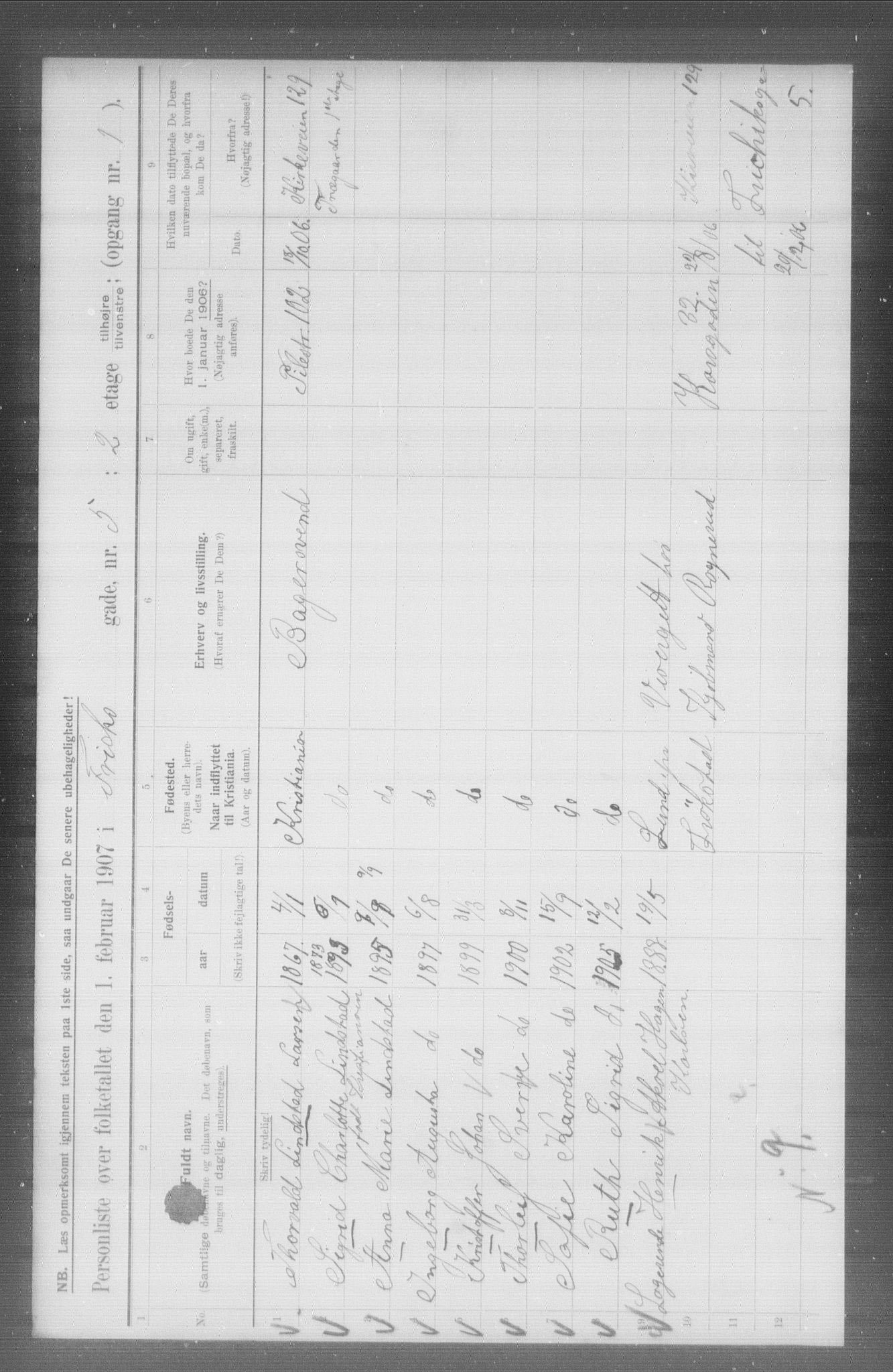 OBA, Municipal Census 1907 for Kristiania, 1907, p. 13585