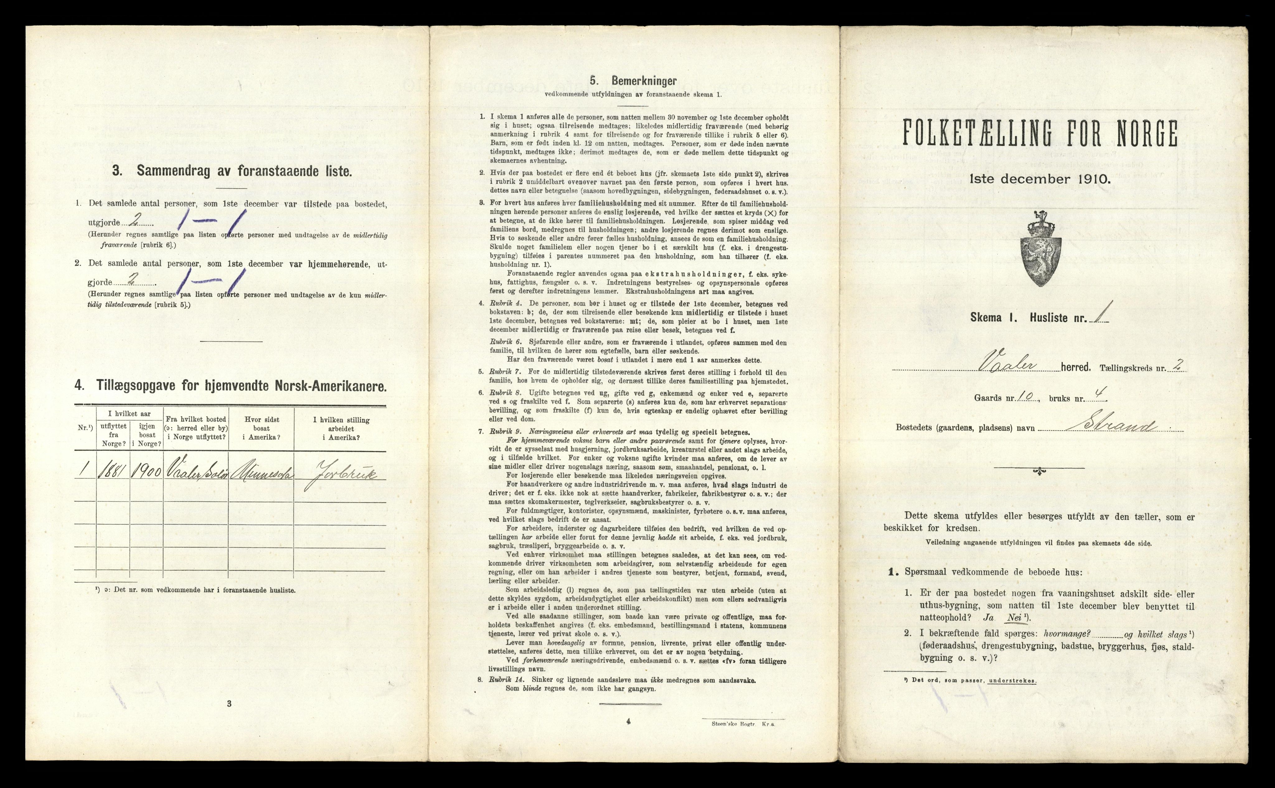 RA, 1910 census for Våler, 1910, p. 171