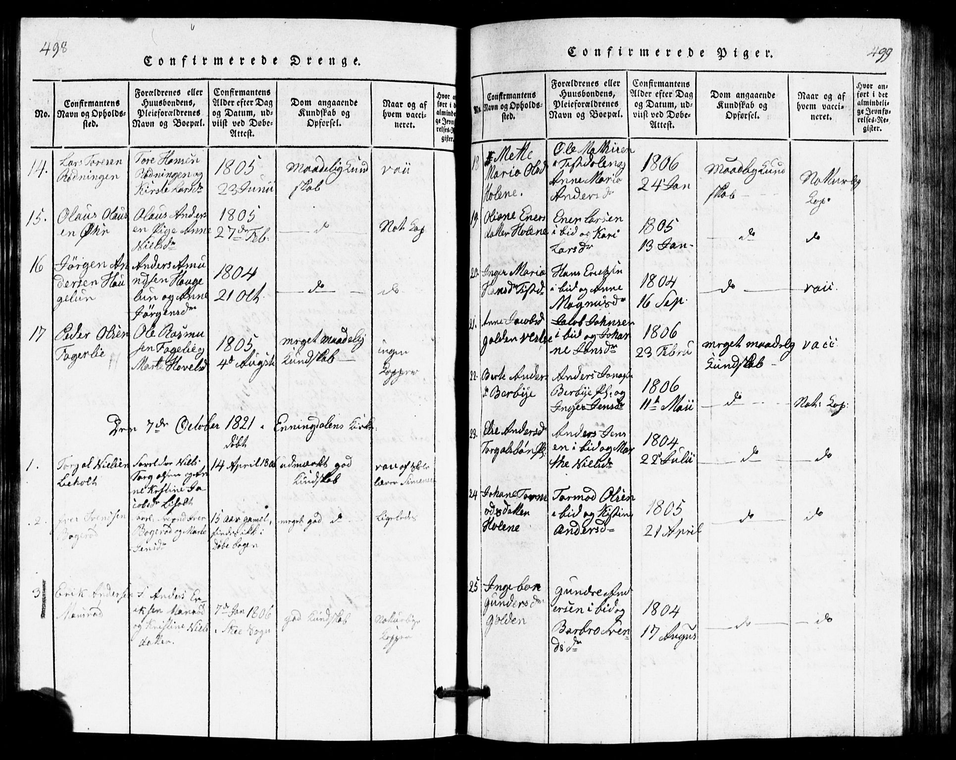 Idd prestekontor Kirkebøker, AV/SAO-A-10911/G/Ga/L0001: Parish register (copy) no. I 1, 1815-1826, p. 498-499